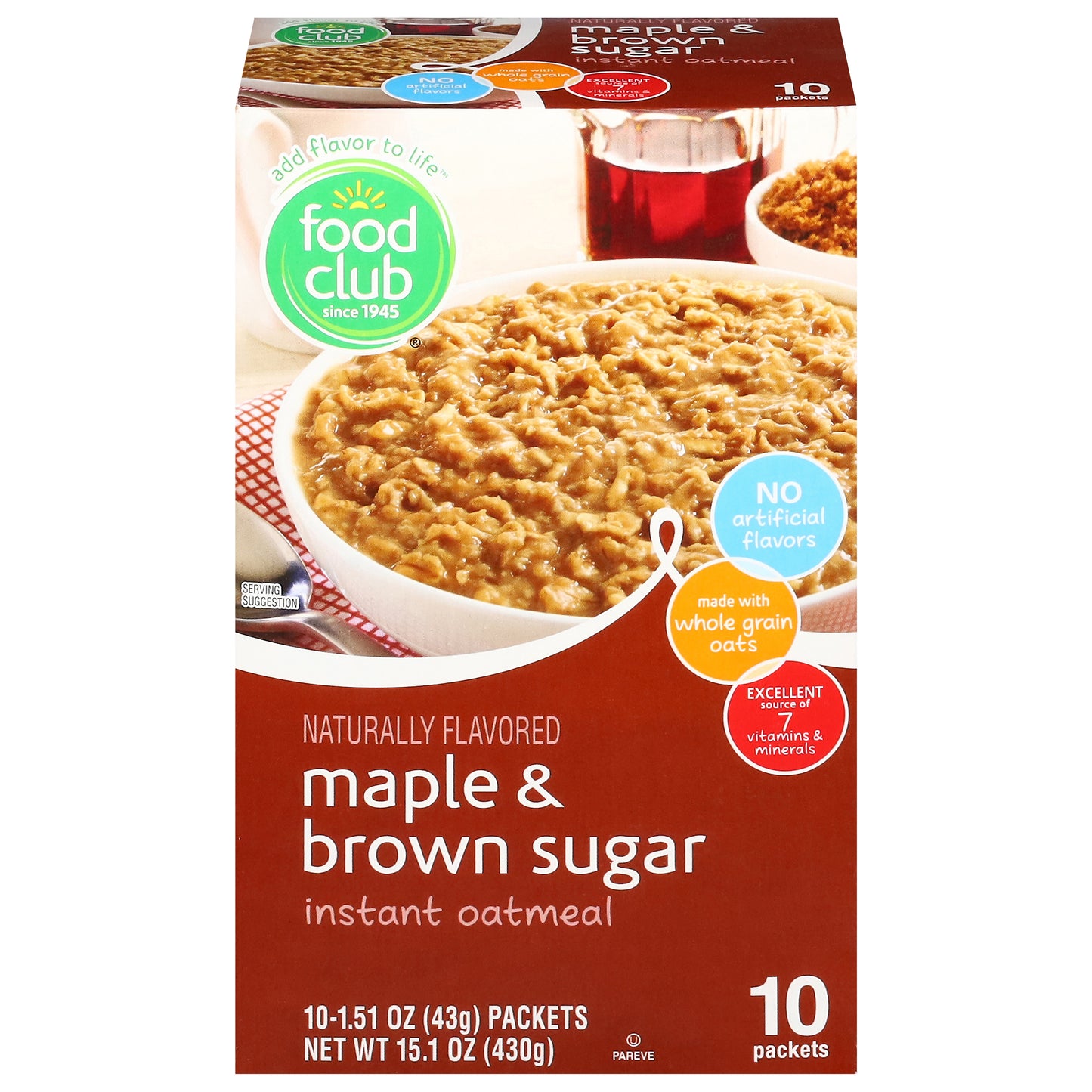 Food Club Maple & Brown Sugar Instant Oatmeal Packet 10 ea