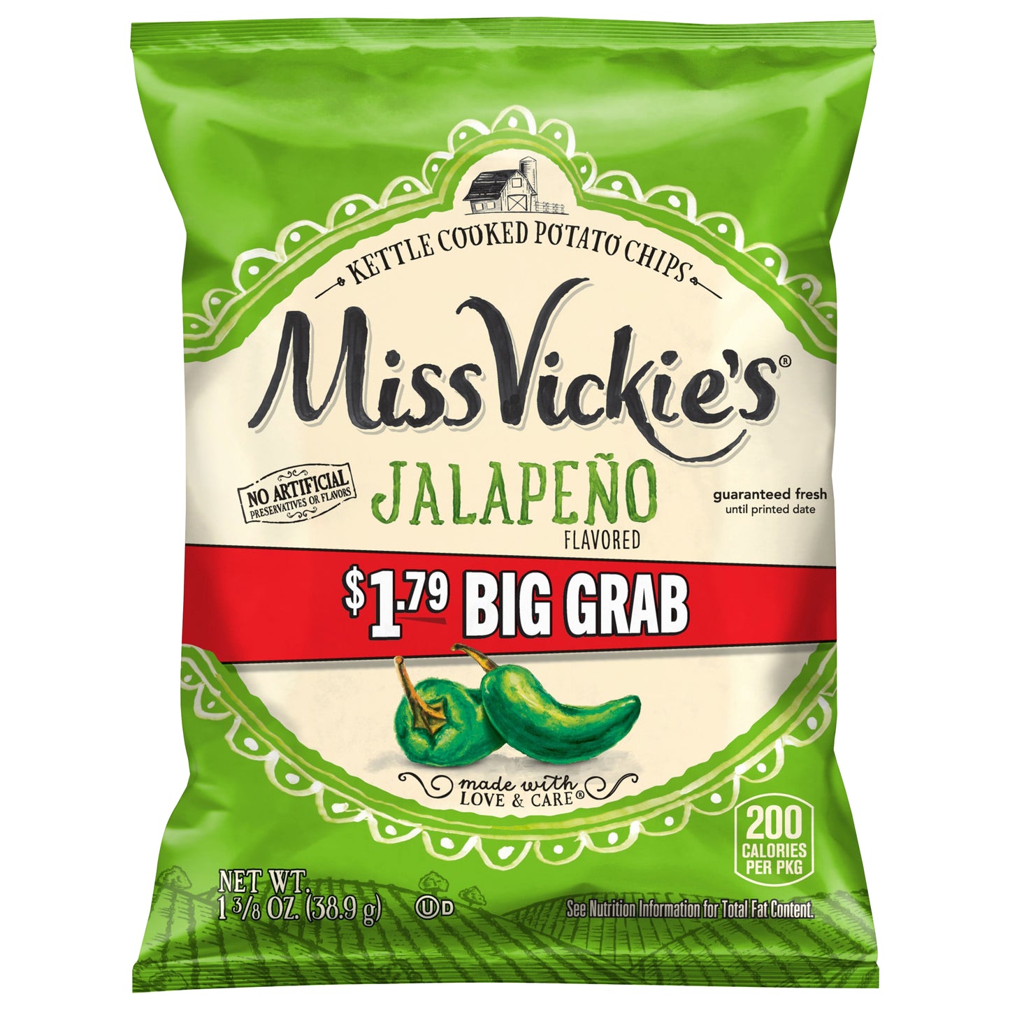 Miss Vickie's Kettle Cooked Potato Chips Jalapeno Flavored 1 3/8 Oz