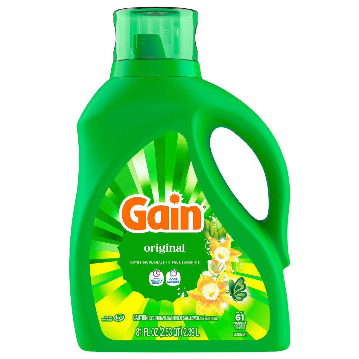 Gain Liquid Laundry Detergent, Now with Odor Defense, Original Scent, 81 fl oz, 61 Loads