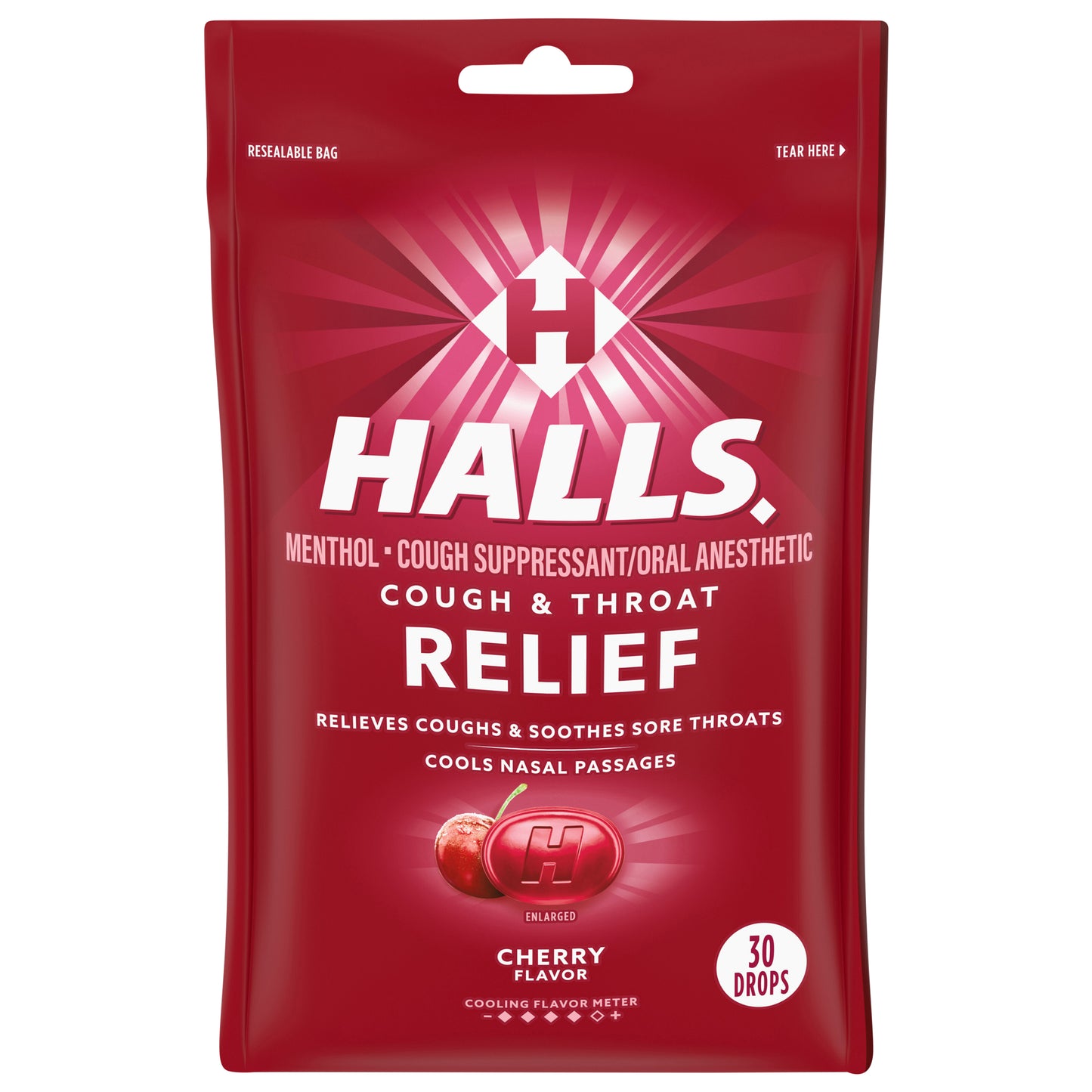 HALLS Relief Cherry Cough Drops, 30 Drops
