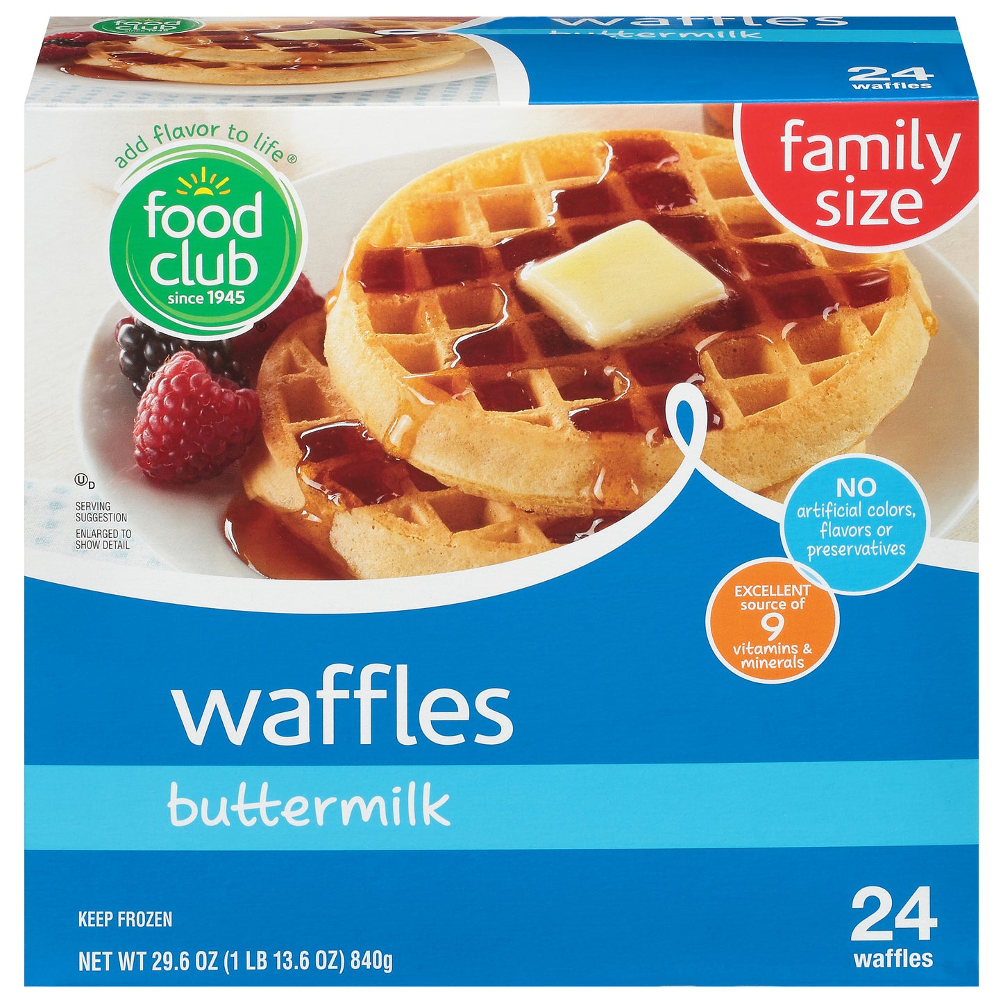 Food Club Family Size Buttermilk Waffles 24 ea