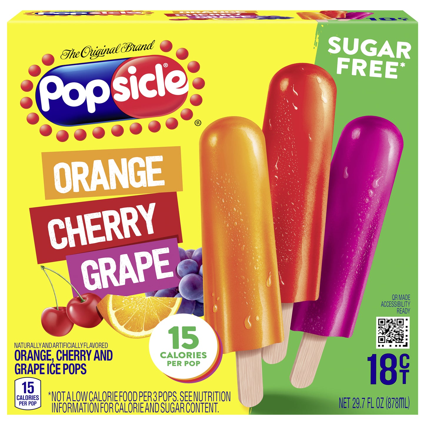 Popsicle Pack of 18 29.7 oz Ice Pops Orange Cherry Grape