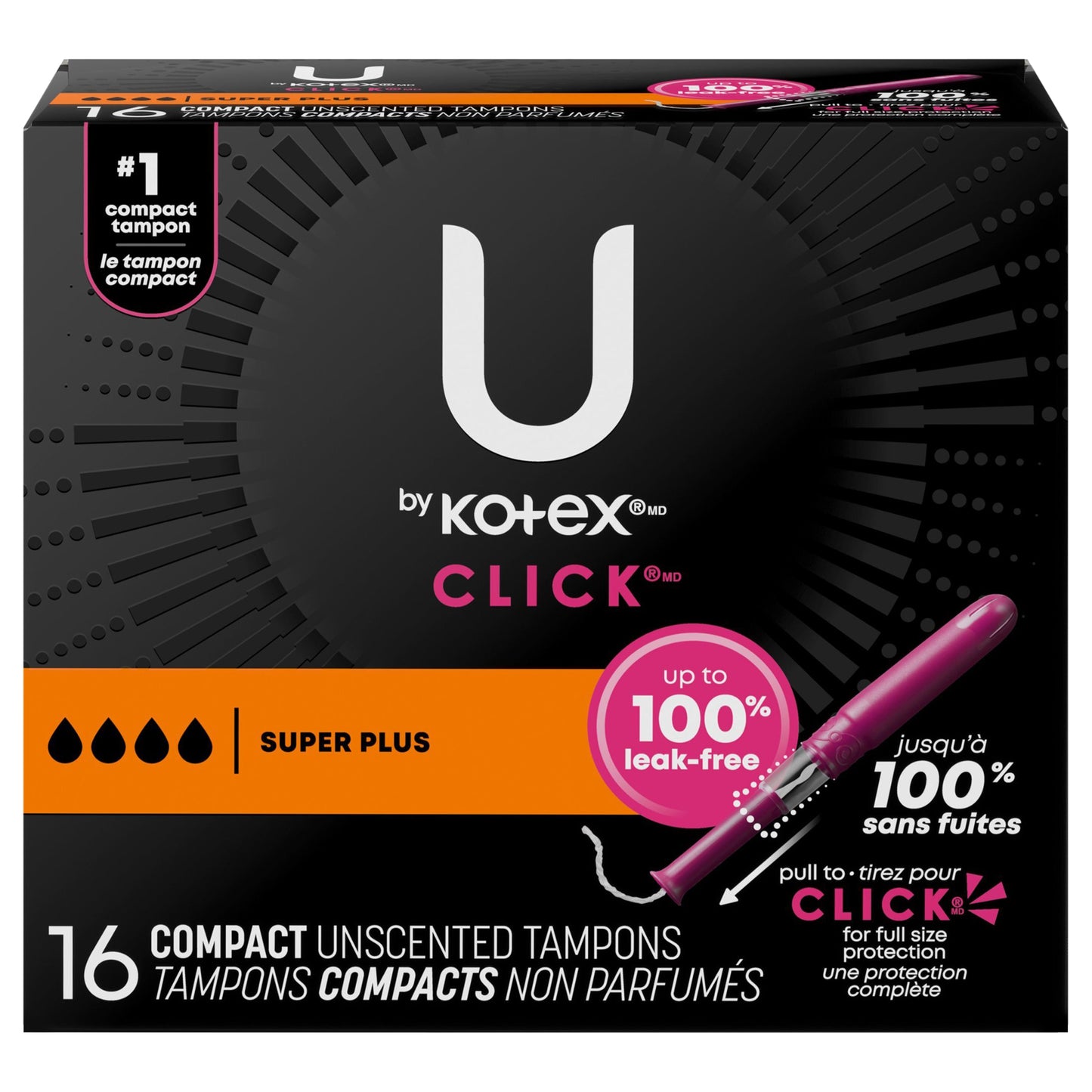 U by Kotex Click Compact Tampons, Super Plus, Unscented, 16 Count