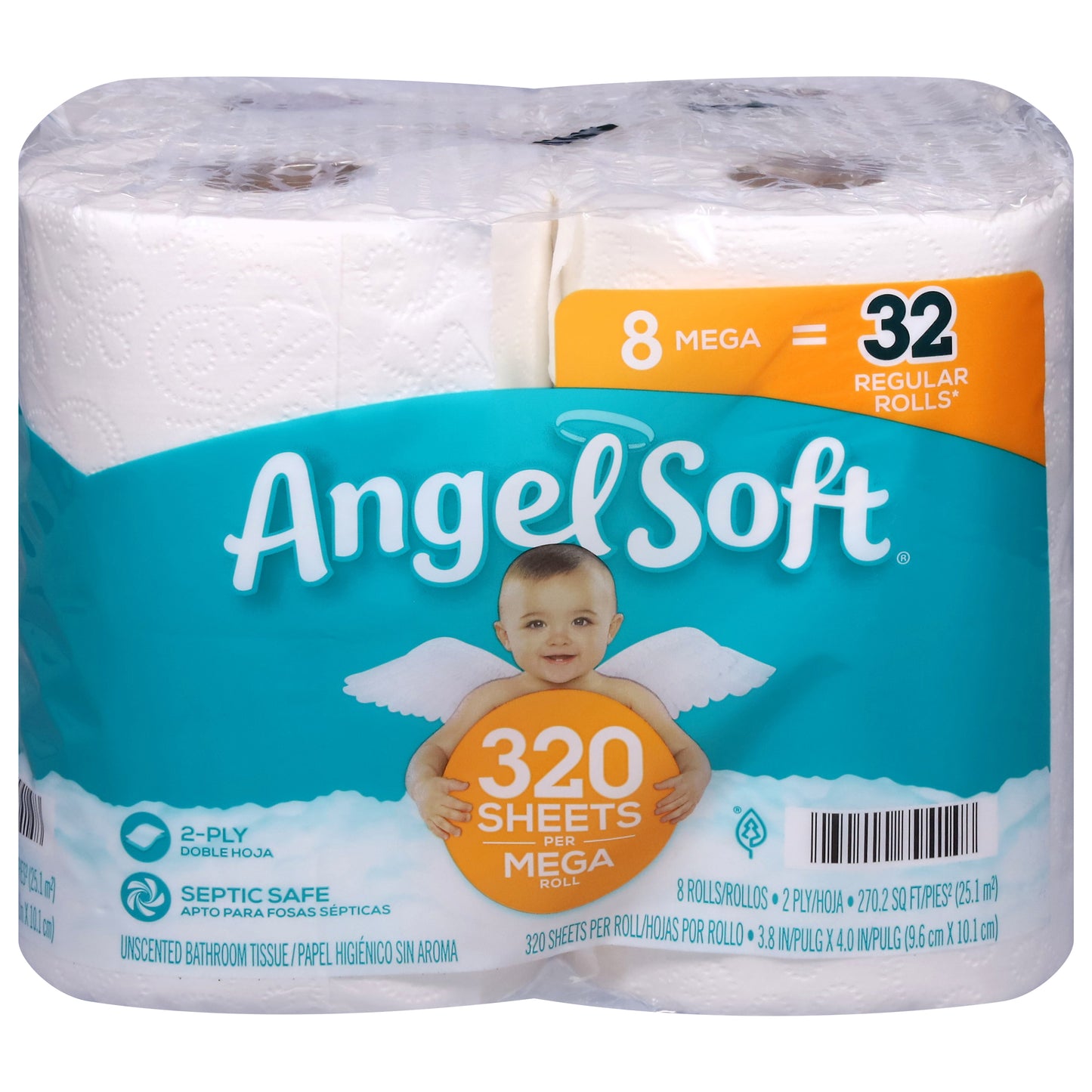 Angel Soft 2-Ply Mega Roll Unscented Bathroom Tissue 8 ea