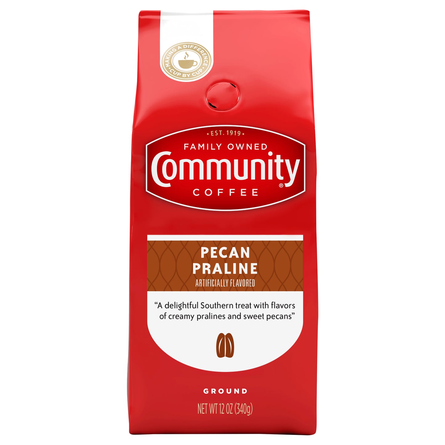 Community Coffee Pecan Praline Medium Roast Ground 12 oz Gable Top