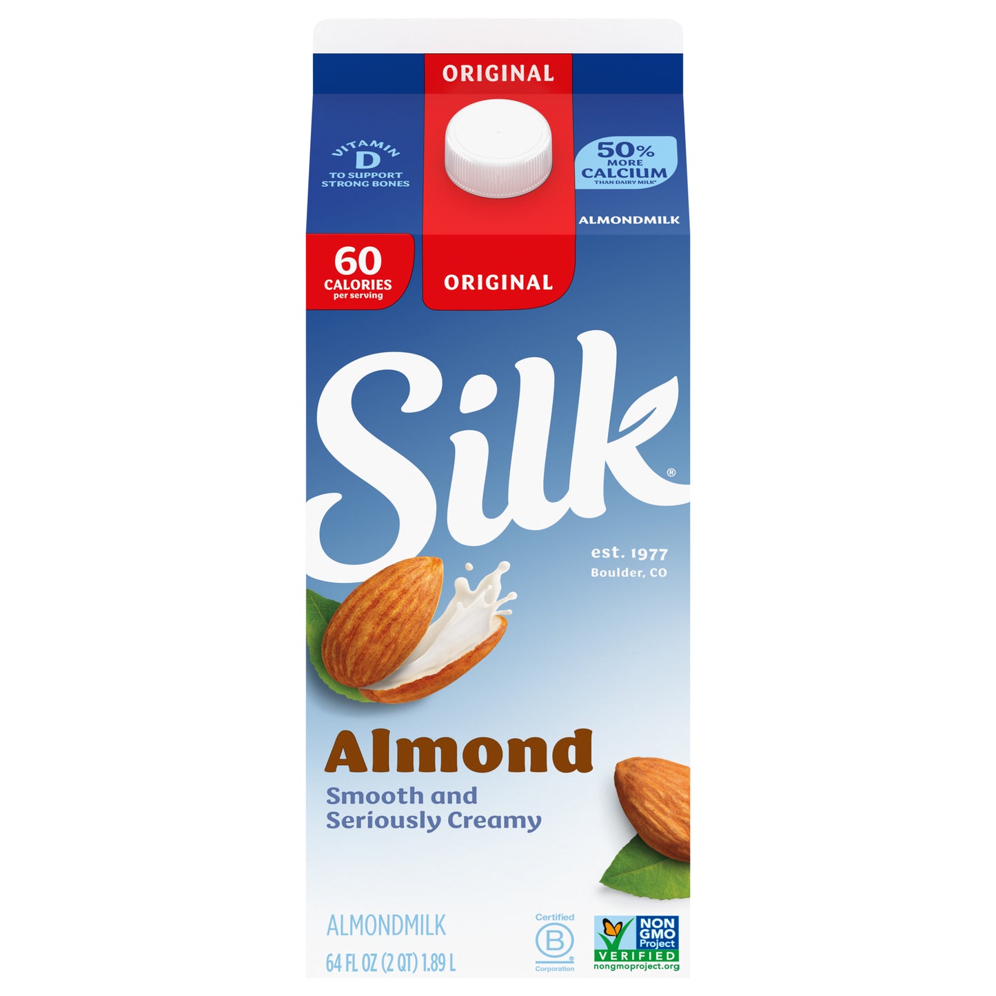 Silk Almond Milk, Original, Dairy Free, Gluten Free, 64 FL OZ Half Gallon