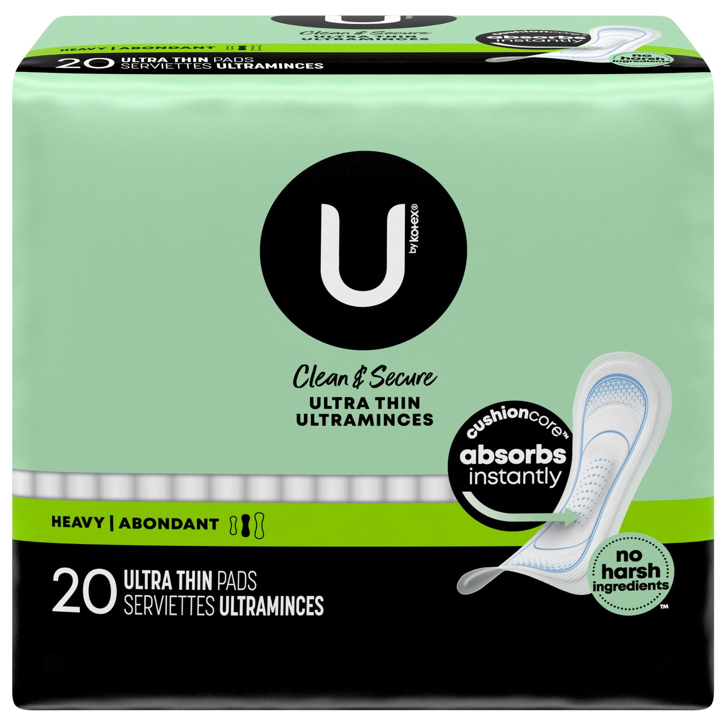 U by Kotex Clean & Secure Ultra Thin Pads, Heavy Absorbency, 20 Count