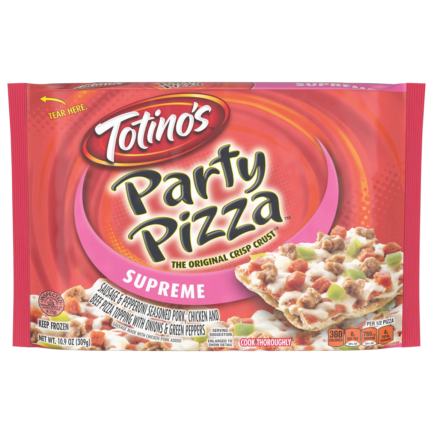 Totino's Party Pizza, Supreme, Frozen Snacks, 2 Servings, 1 ct