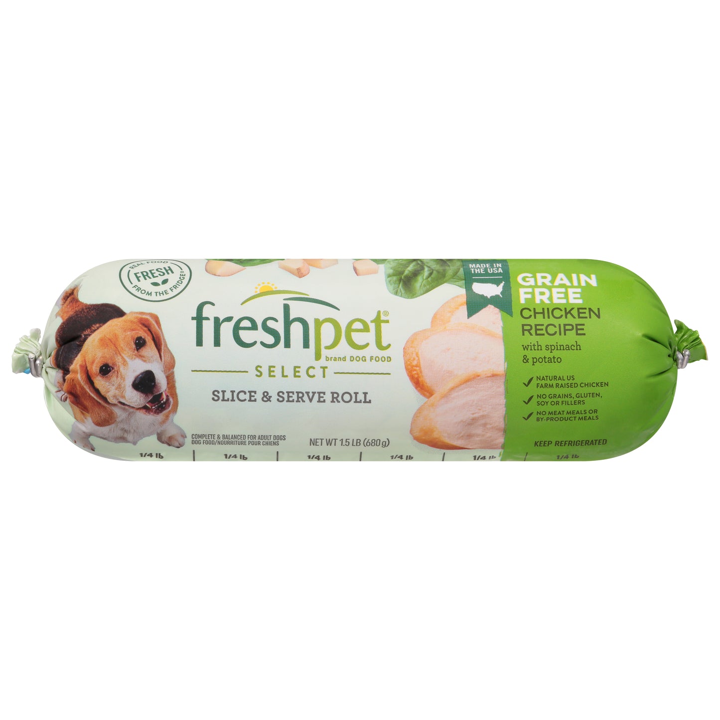 Freshpet Select Grain Free Chicken Recipe with Spinach & Potato Dog Food 1.5 lb