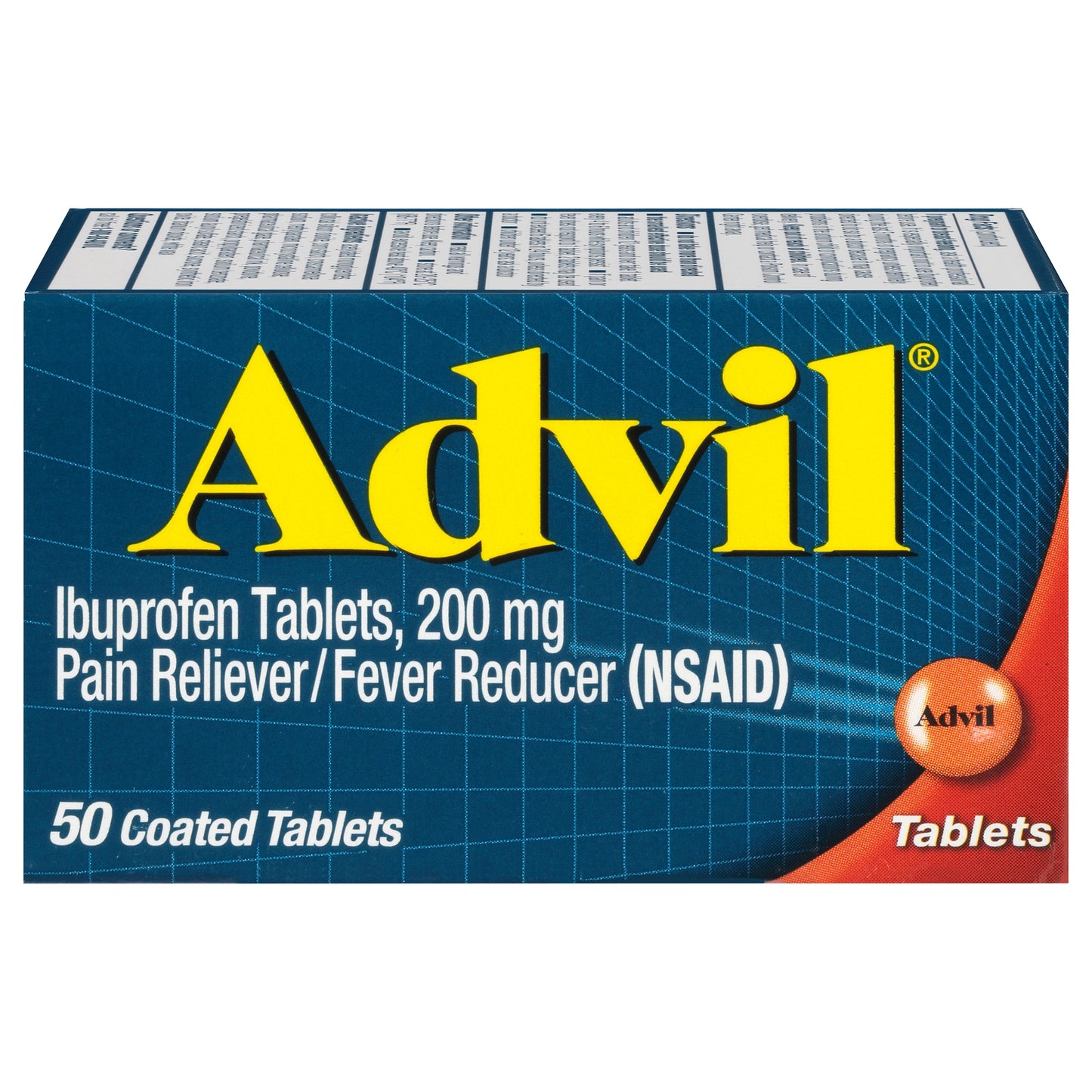 Advil Pain Reliever and Fever Reducer, Ibuprofen 200mg for Pain Relief - 50 Coated Tablets