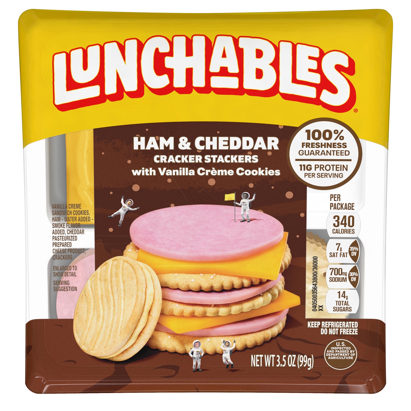 Lunchables Ham and Cheddar Cracker Stackers with Vanilla Creme Cookies, 3.5 oz Tray