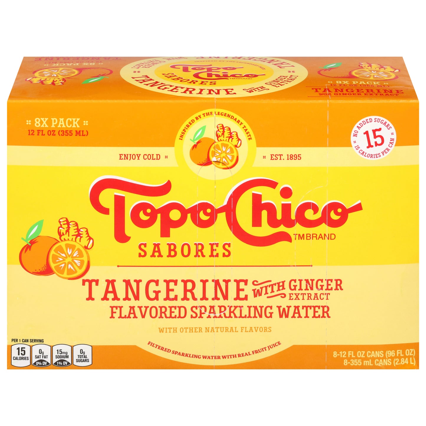 Topo Chico Sabores Tangerine With Ginger Extract Cans, 12 fl oz, 8 Pack