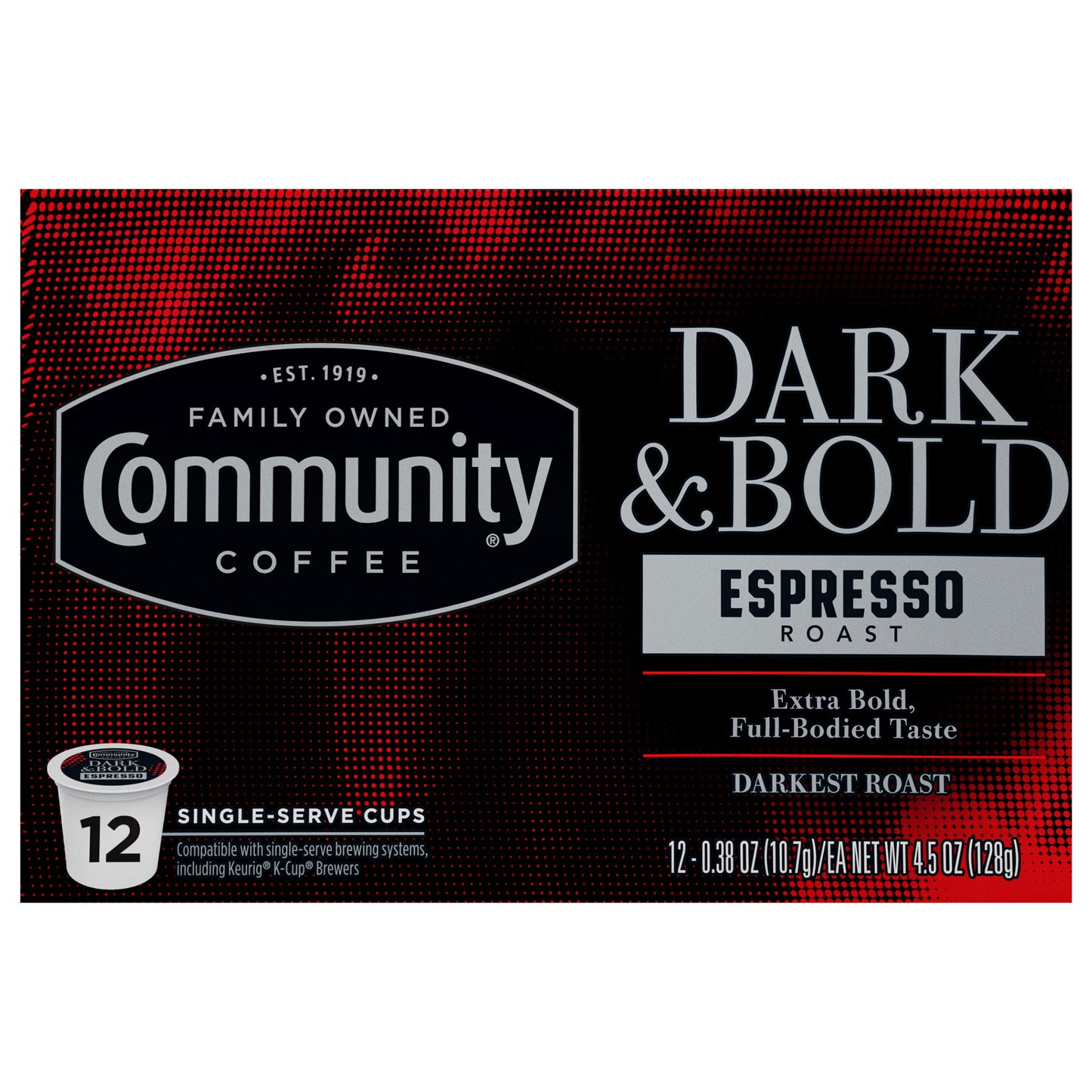 Community Coffee Dark & Bold Espresso Roast Extra Dark Roast Single Serve 12 ct Box