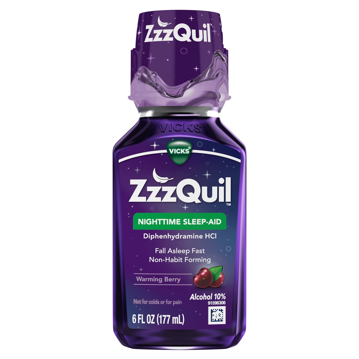 Vicks ZzzQuil Nighttime Sleep Aid Liquid, Warming Berry Flavor, Fall Asleep Fast and Wake Refreshed, 6 Fl oz