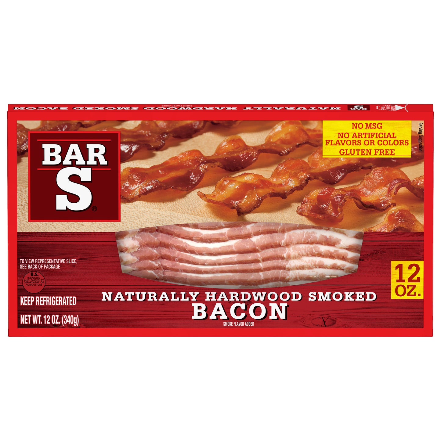 Bar-S Naturally Hardwood Smoked Bacon, Hickory Smoked Flavor, 14 Slices Per Pack, 12 Ounces