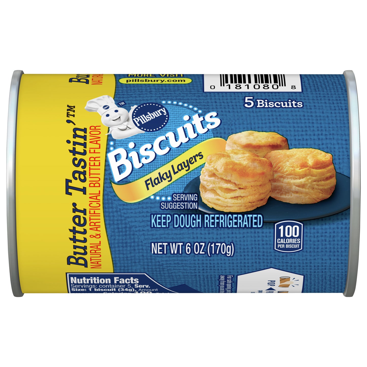 Pillsbury Flaky Layers Biscuits Butter Tastin' Canned Biscuits, 5 ct., 6 oz.