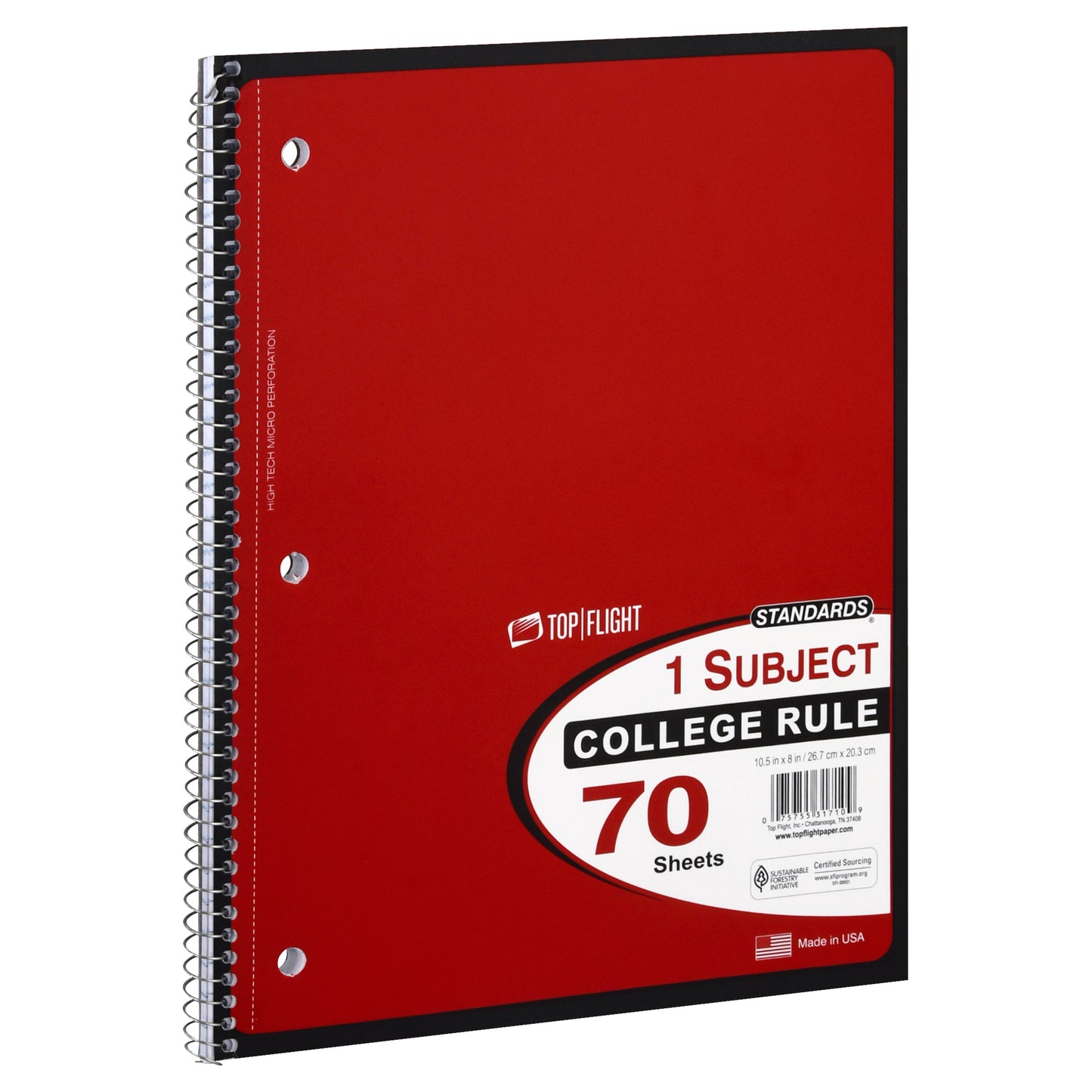 Top Flight Standards 70 Sheets 1 Subject College Rule Notebook 1 ea