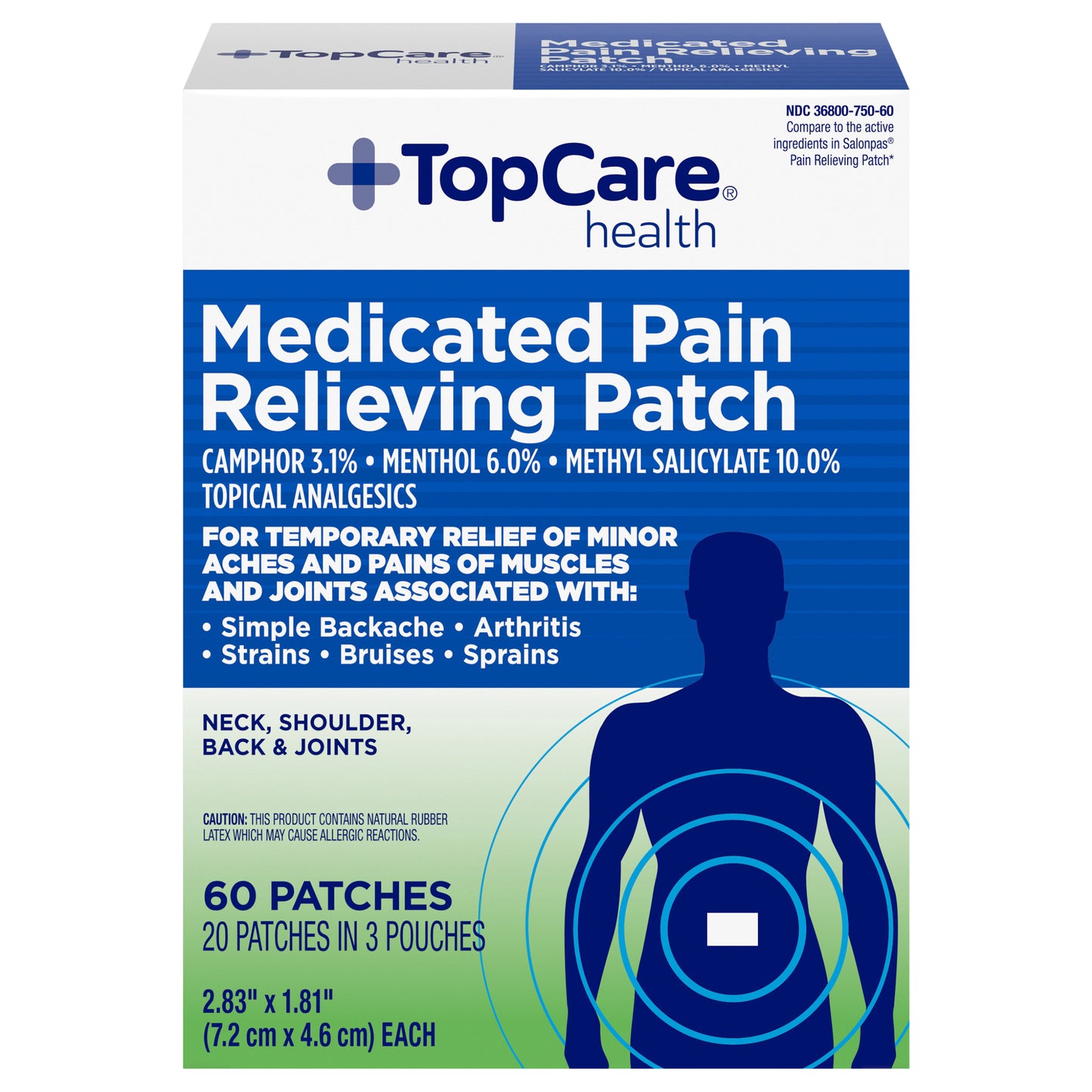TopCare Health Medicated Pain Relieving Patch 3 - 20 Patch Pouches