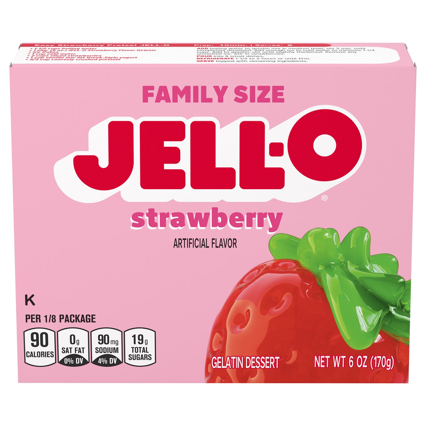 Jell-O Strawberry Artificially Flavored Gelatin Dessert Mix, Family Size, 6 oz Box