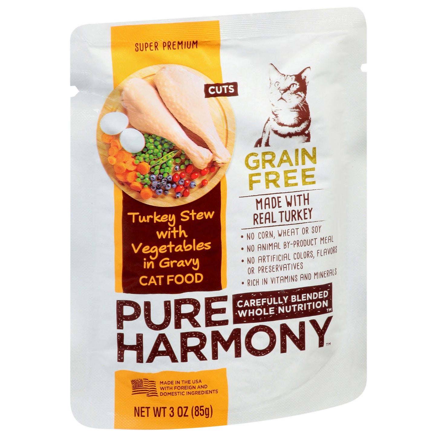 Pure Harmony Grain Free Super Premium Cuts Turkey Stew with Vegetables in Gravy Cat Food 3 oz