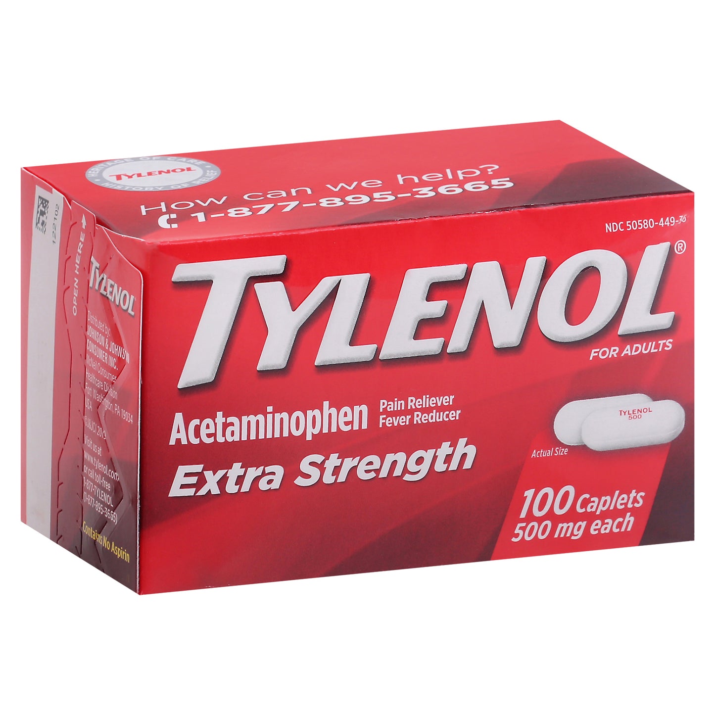 Tylenol for Adults 500 mg Extra Strength Acetaminophen Caplets 100 ea Box