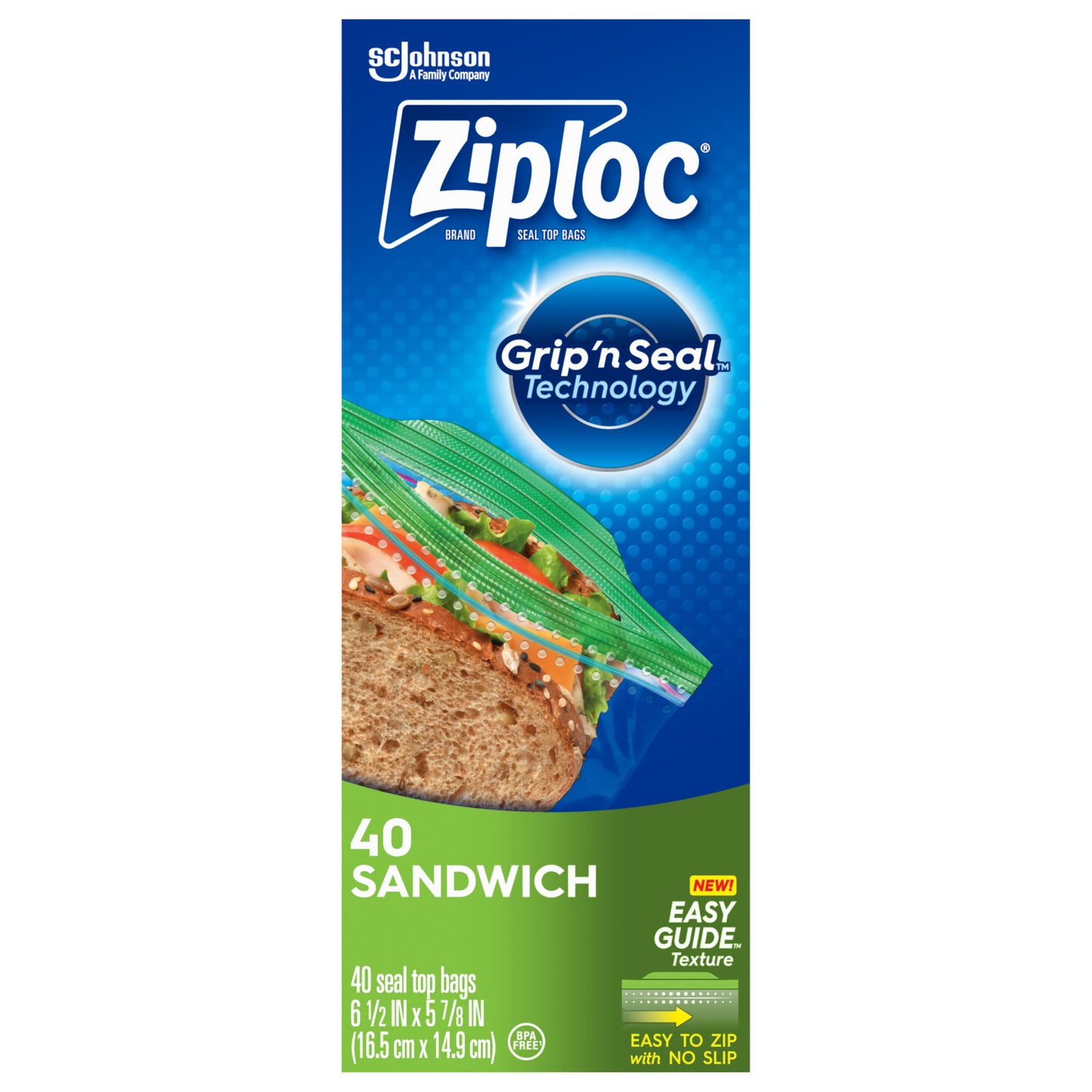 Ziploc® Brand Sandwich Bags with New EasyGuide™ Texture, Plastic Sandwich Bags, 40 Count