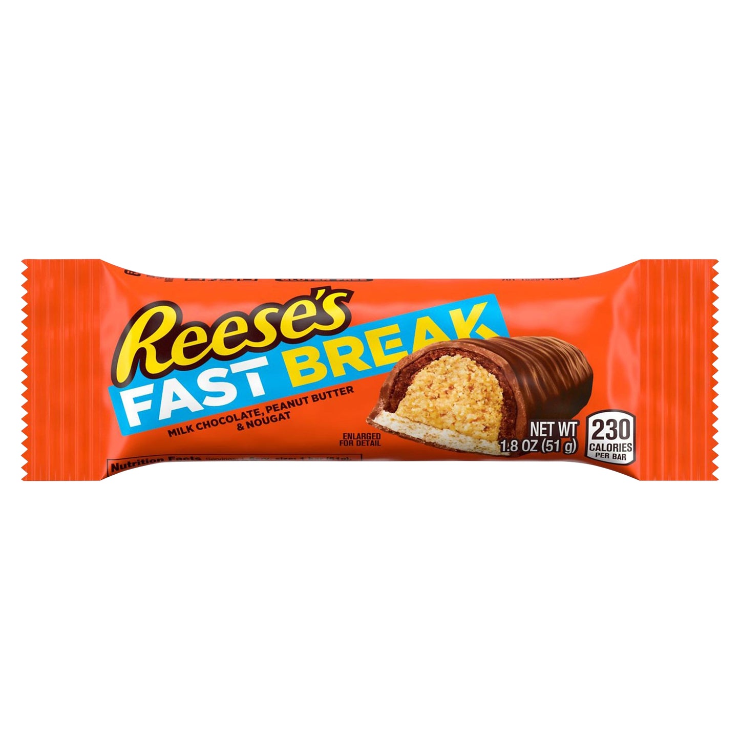 REESE'S FAST BREAK Milk Chocolate Covered Peanut Butter and Nougat Candy, Gluten Free, 1.8 oz, Bar
