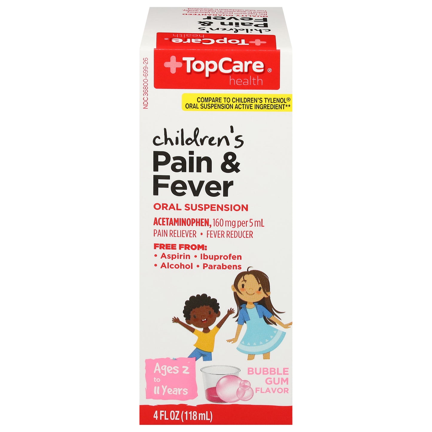 TopCare Health 160 mg Children's Oral Suspension Bubble Gum Flavor Pain & Fever 4 fl oz