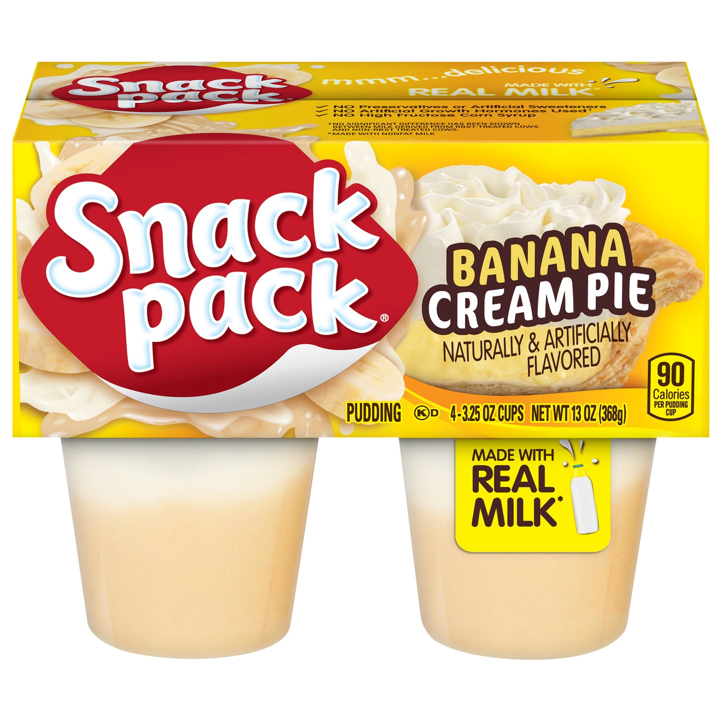 Snack Pack Banana Cream Pie Flavored Pudding, 4 Count Pudding Cups (12 Pack)