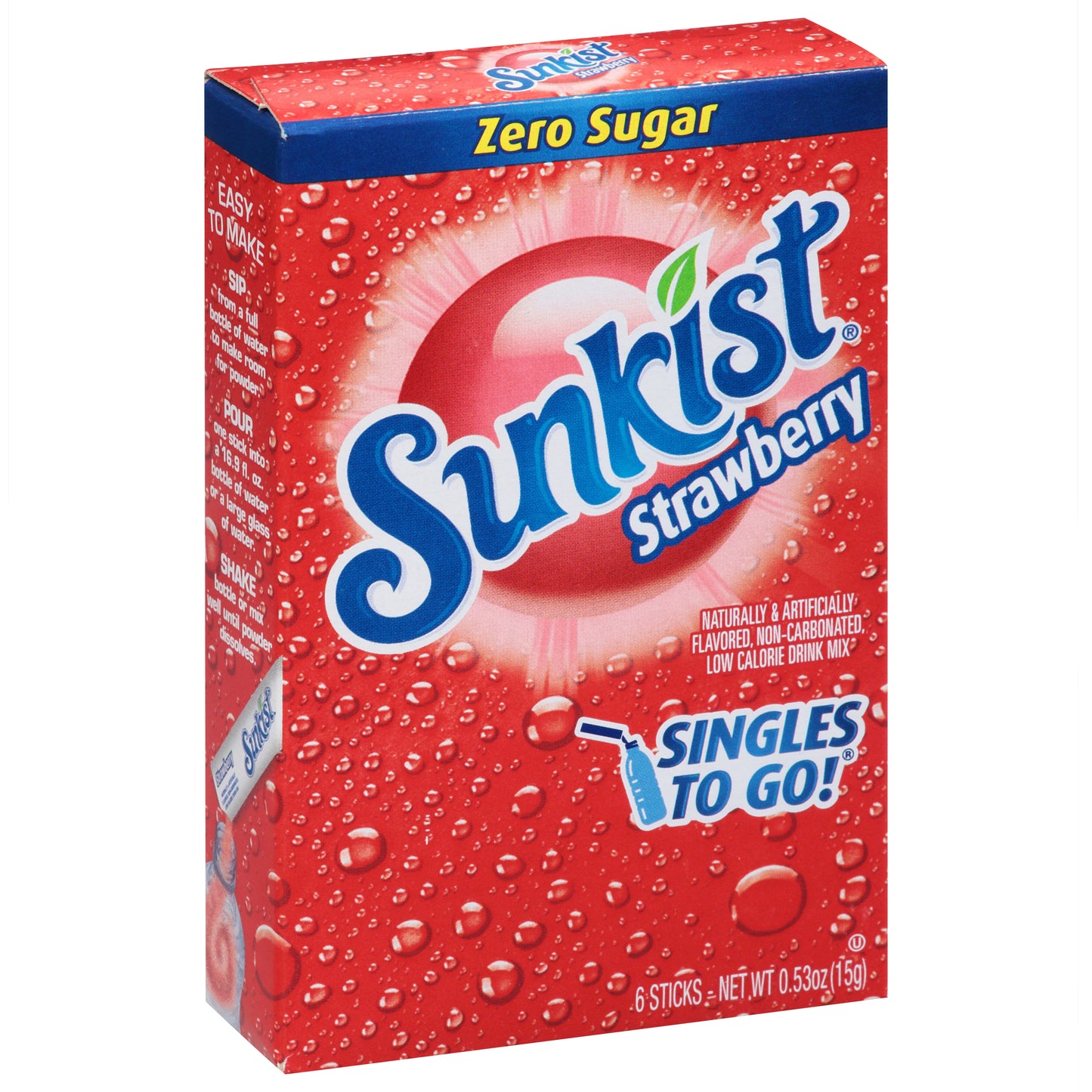 Sunkist Singles to Go! Zero Sugar Strawberry Drink Mix 6 Sticks