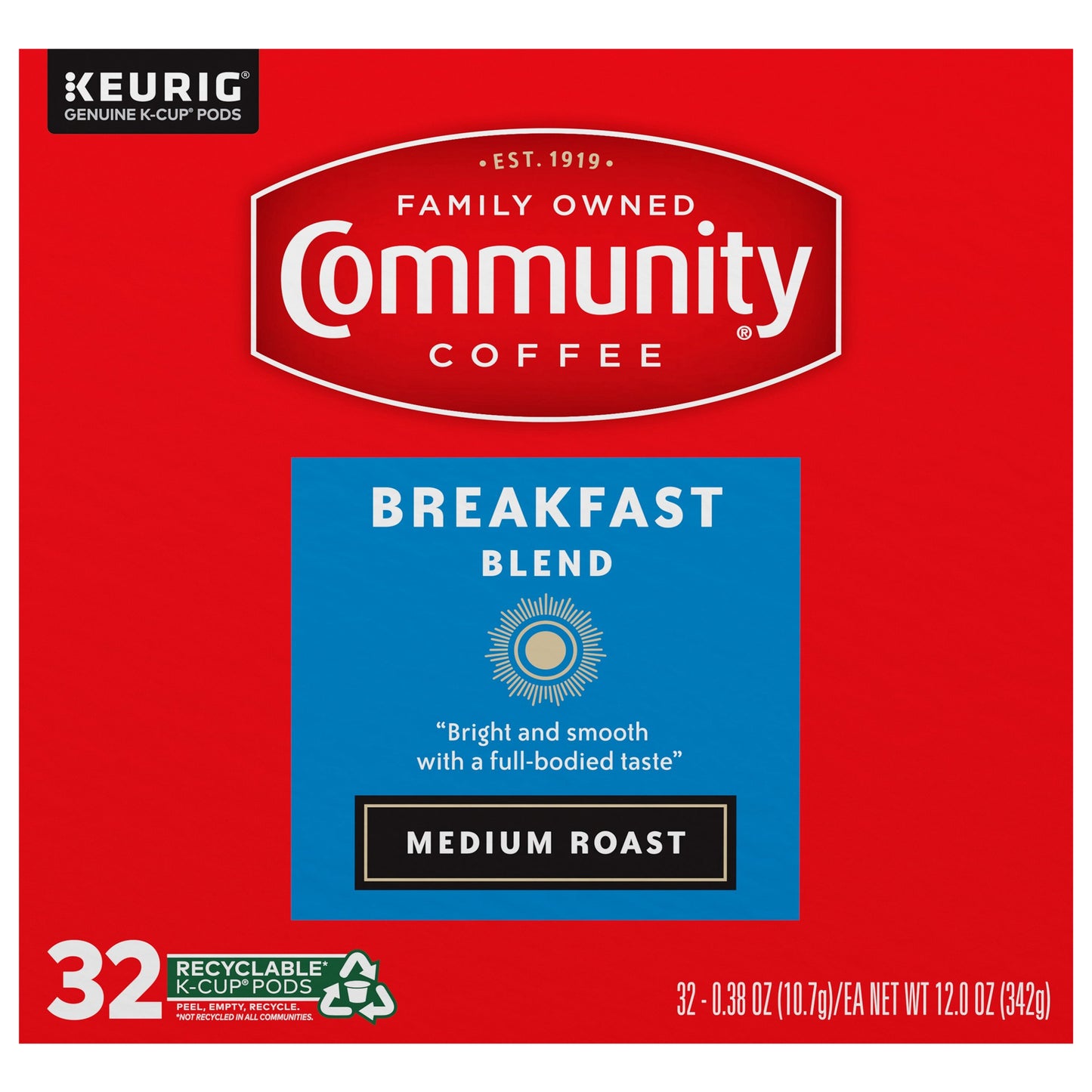 Community Coffee Breakfast Blend Medium Roast Single Serve 32 ct Box