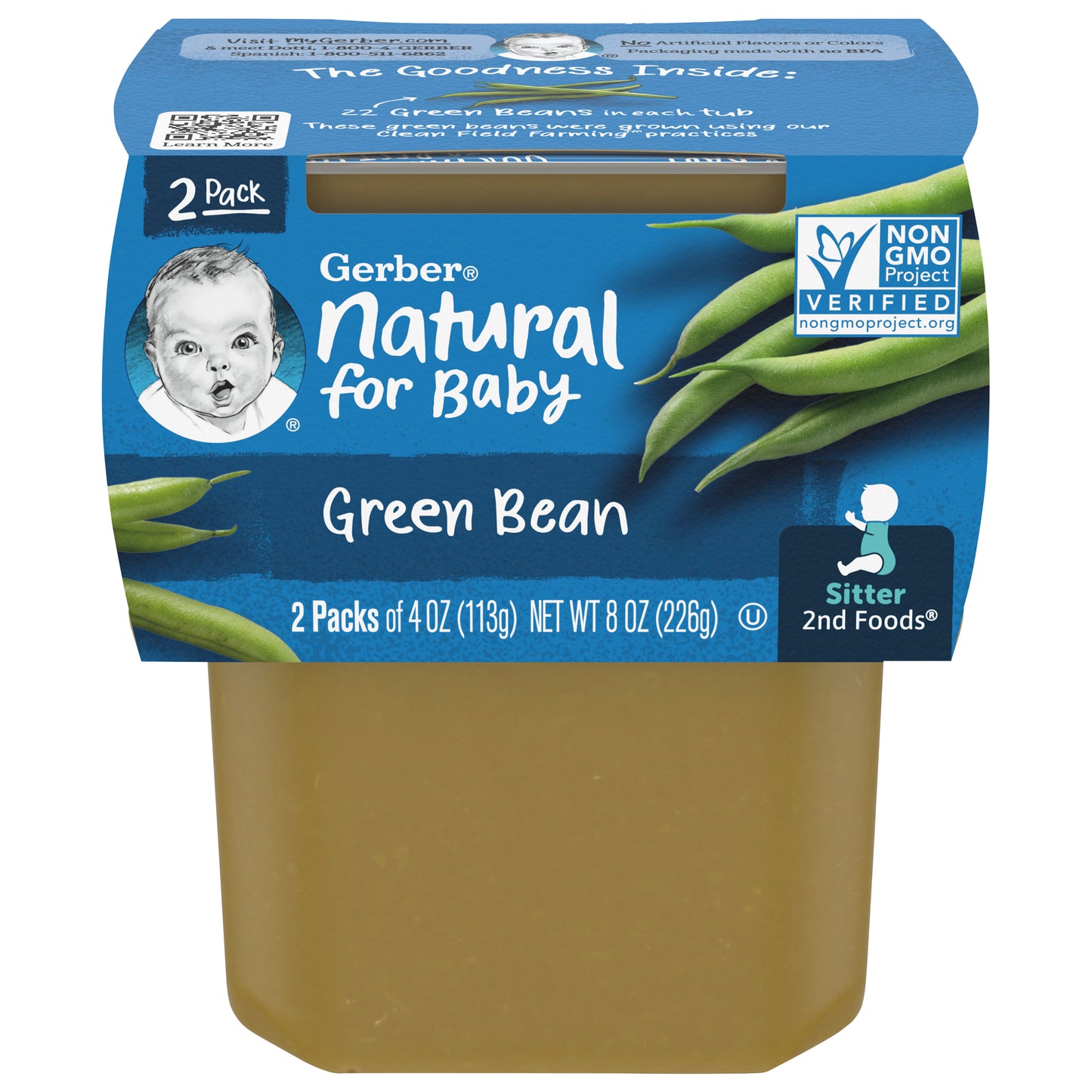 Gerber 2nd Foods Natural for Baby Green Bean Baby Food, 4 oz. Tubs, 2 Count