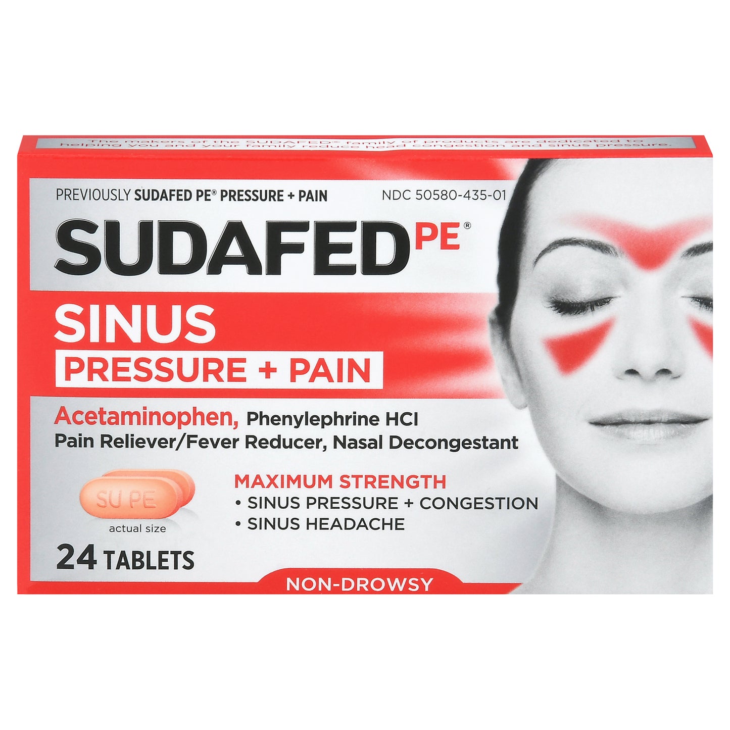 Sudafed PE Non-Drowsy Maximum Strength Sinus Pressure + Pain 24 Tablets