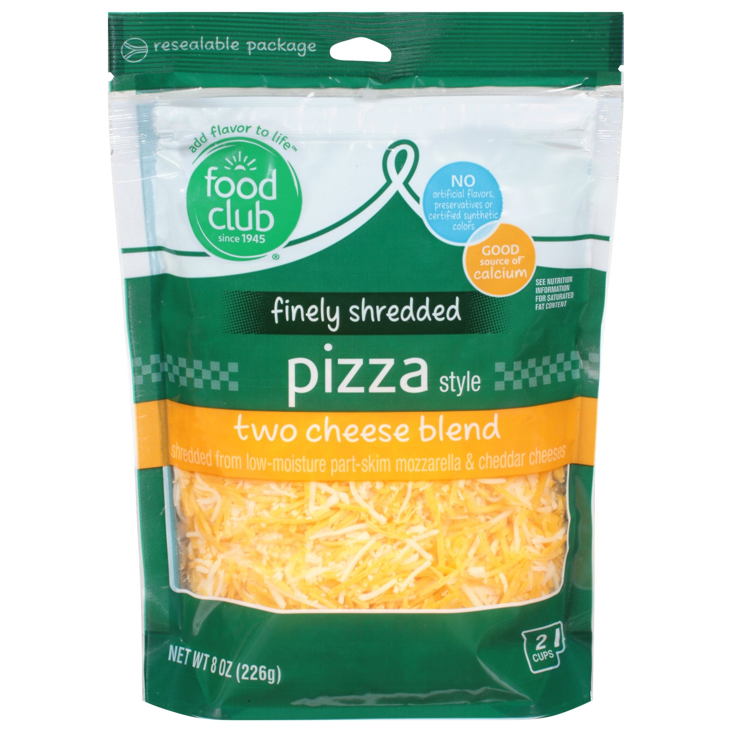 Food Club Pizza Style Two Cheese Blend Finely Shredded Cheese 8 oz
