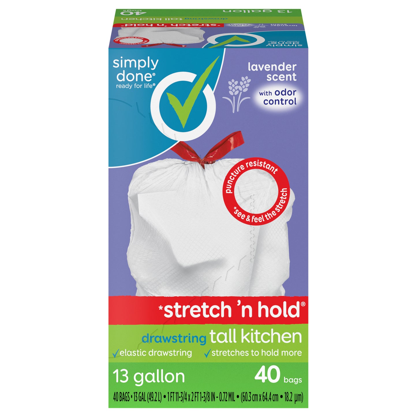 Simply Done Drawstring Lavender Scent Tall Kitchen Bags 13 Gallon 40 ea