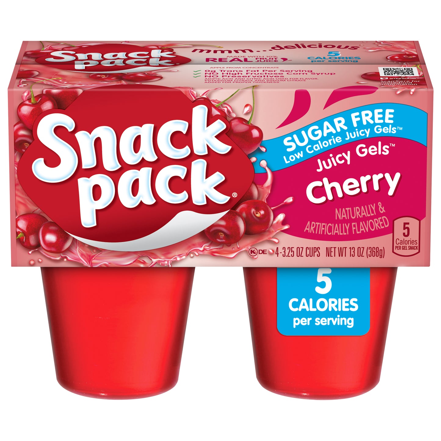 Snack Pack Sugar Free Cherry Flavored Juicy Gels, 4 Count Snack Cups