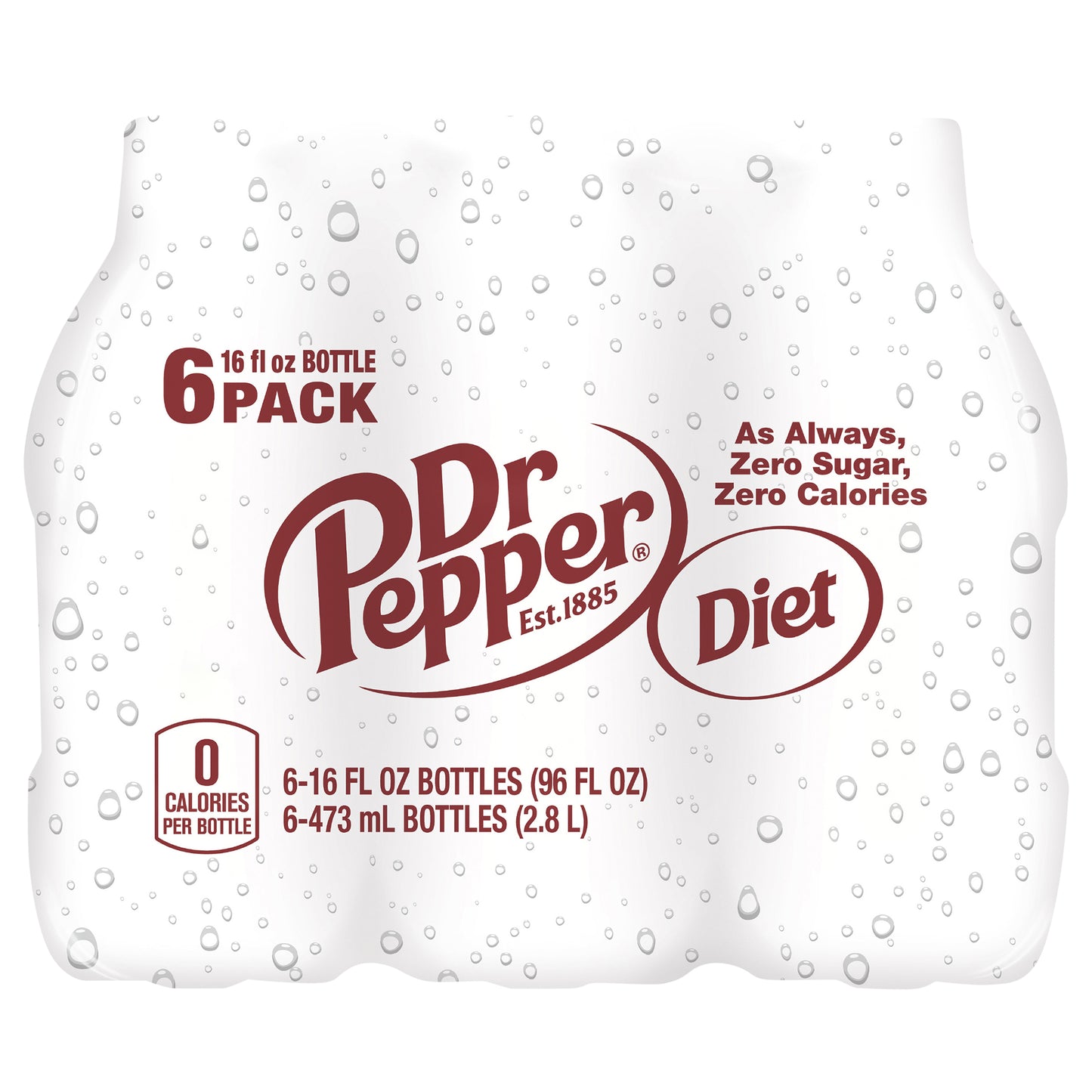 Diet Dr Pepper Soda, 16 fl oz bottles, 6 pack