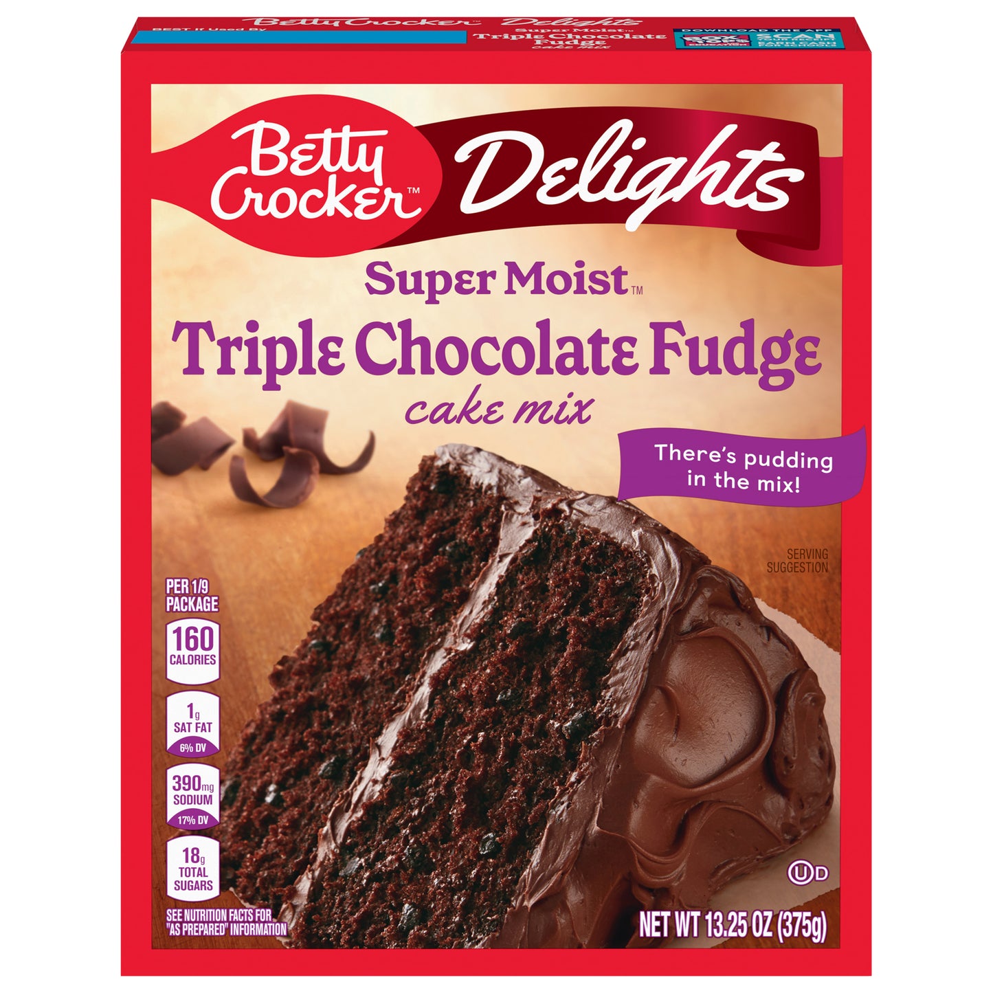 Betty Crocker Delights Super Moist Triple Chocolate Fudge Cake Mix, 13.25 oz