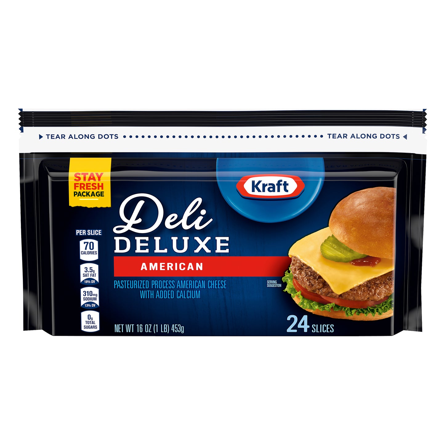 Kraft Deli Deluxe Cheese Slices, American Cheese, 24 ct - 16.0 oz Wrapper
