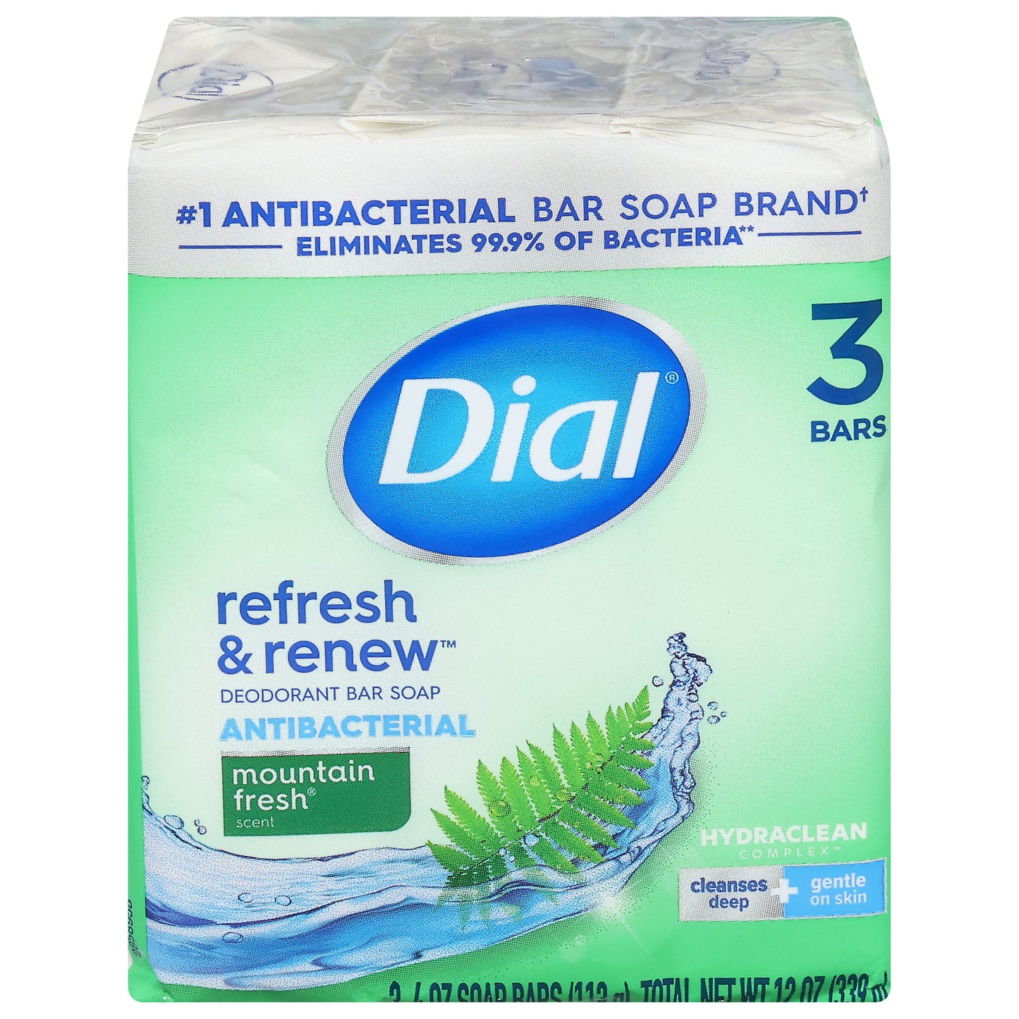 Dial Refresh & Renew Antibacterial Deodorant Mountain Fresh Scent Bar Soap 3 - 4 oz Bars