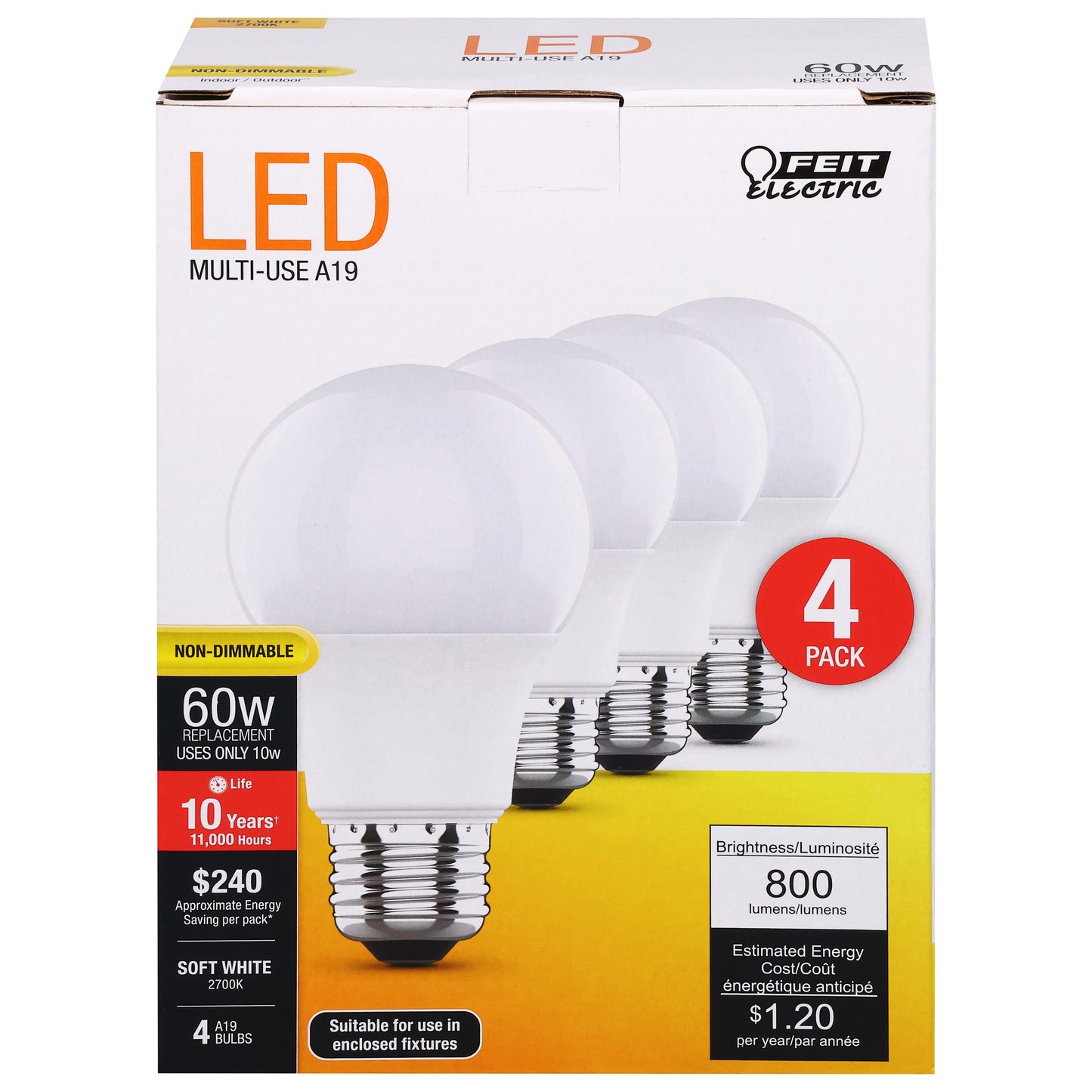 Feit Electric 60 Watts LED Soft White Bulbs 4 ea