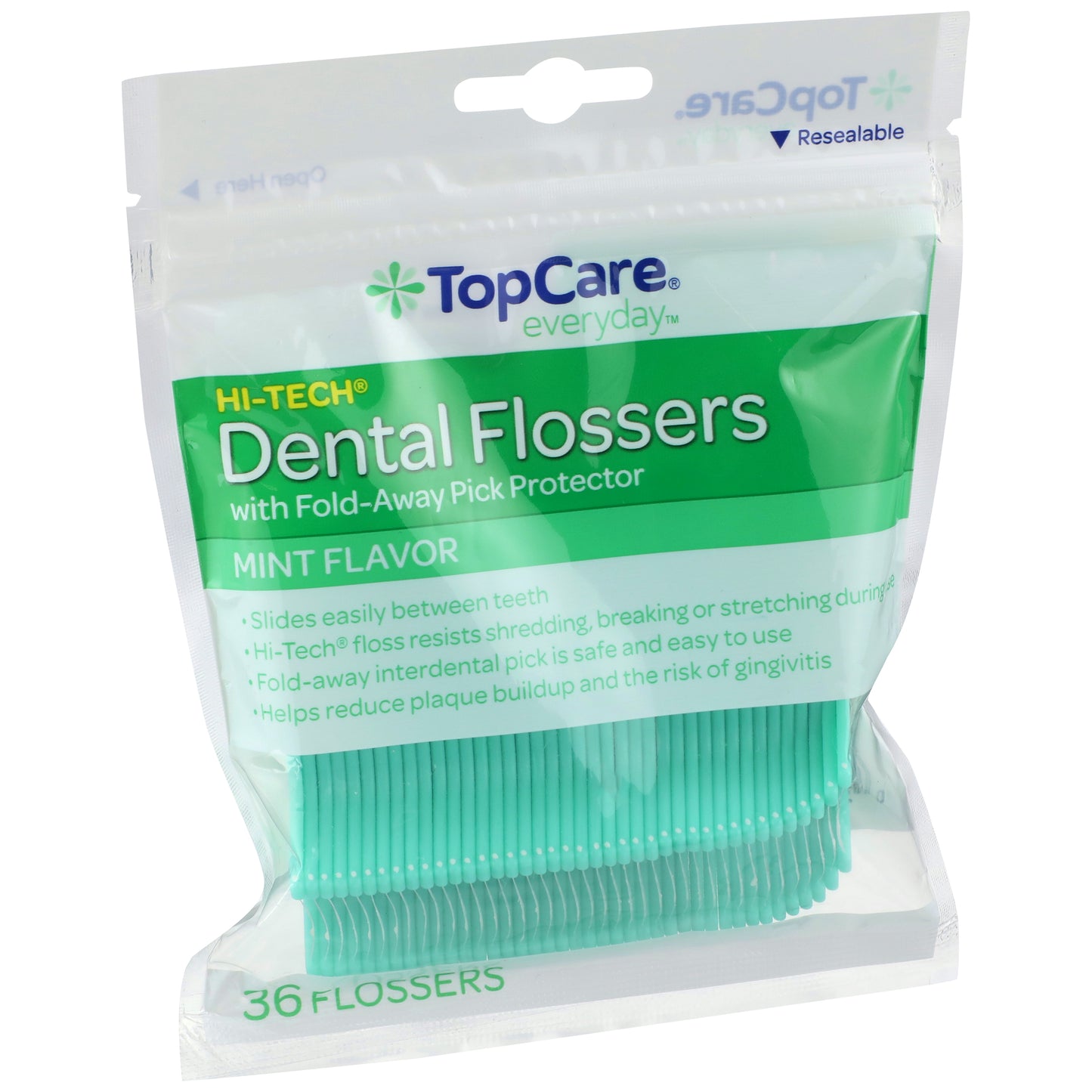 Hi-Tech Dental Flossers With Fold-Away Pick Protector, Mint