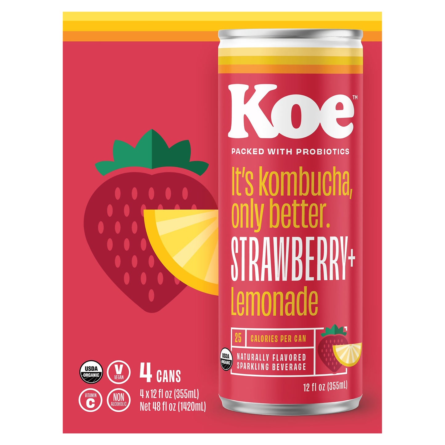 Koe Strawberry + Lemonade Sparkling Beverage 4 - 12 fl oz Cans