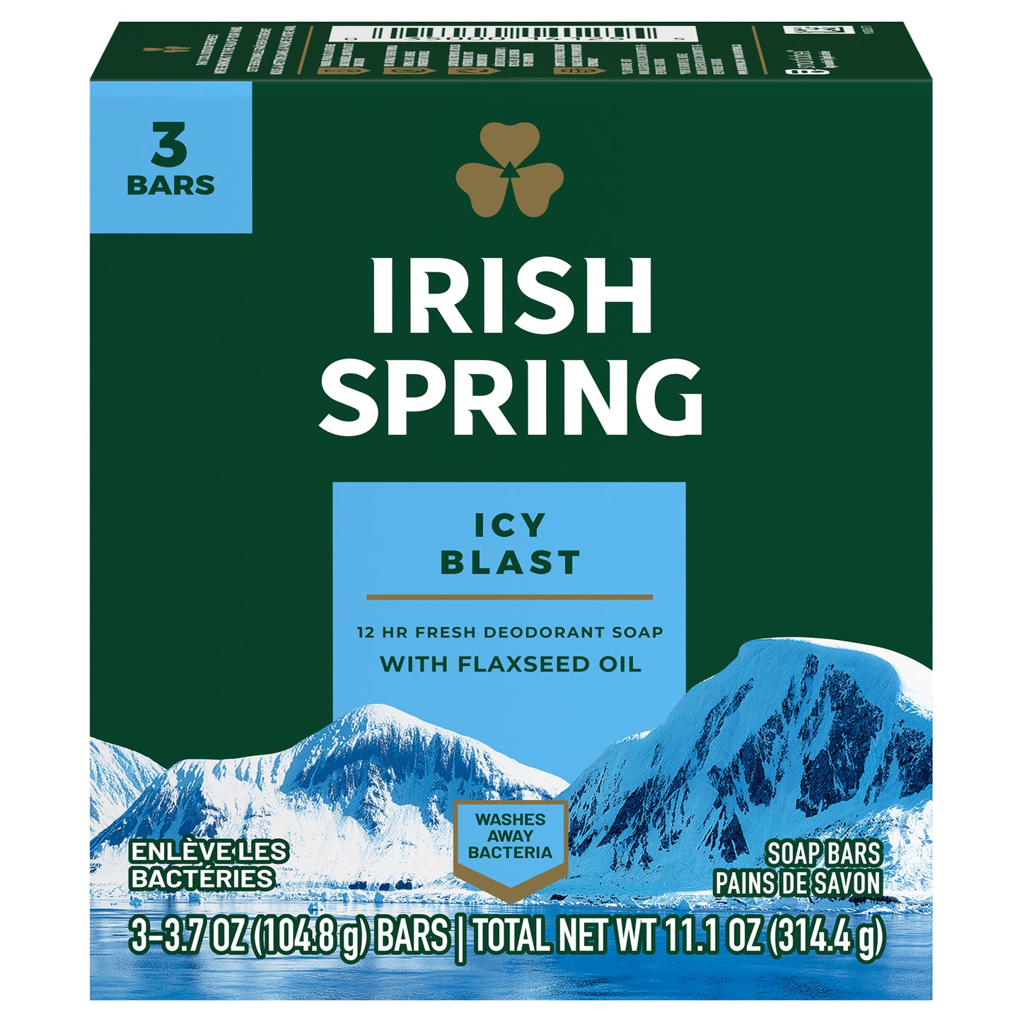 Irish Spring Icy Blast Deodorant Bar Soap for Men, 3.7 Oz., 3 Pk.