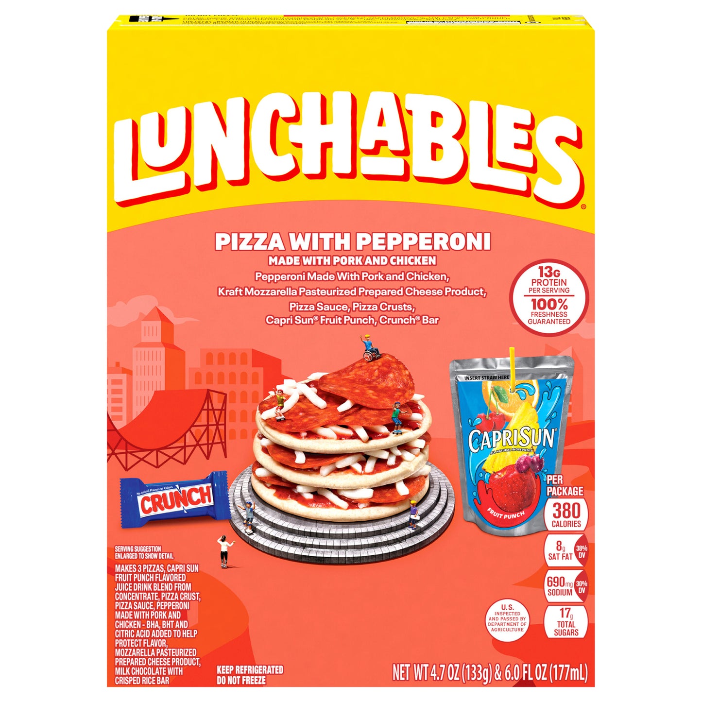 Lunchables Pizza with Pepperoni and Mozzarella Kit with Nestle Crunch Bar and Capri Sun Fruit Punch Fun Pack, 10.7 oz Box