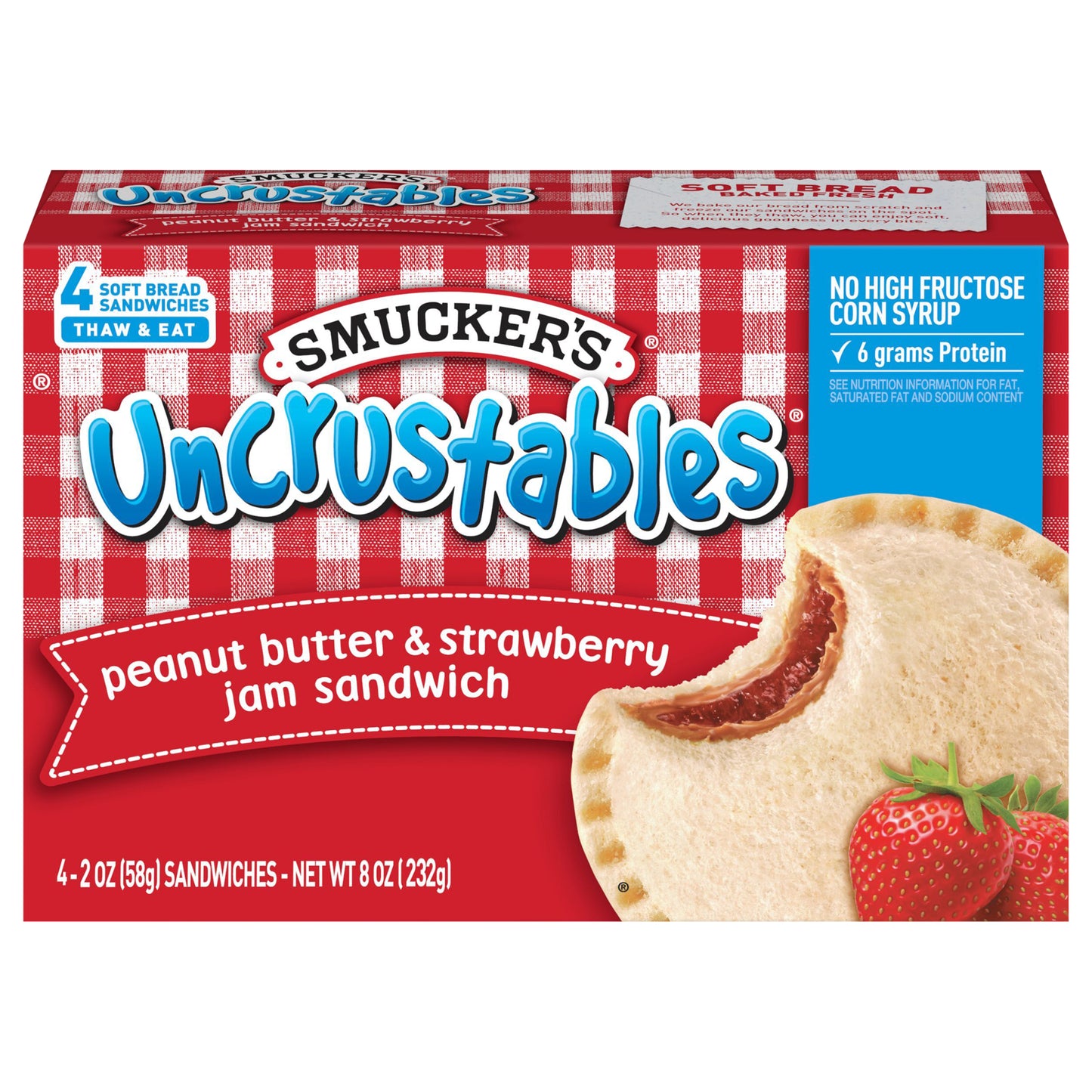 Smucker's Uncrustables Peanut Butter & Strawberry Jam Sandwiches 4 ea