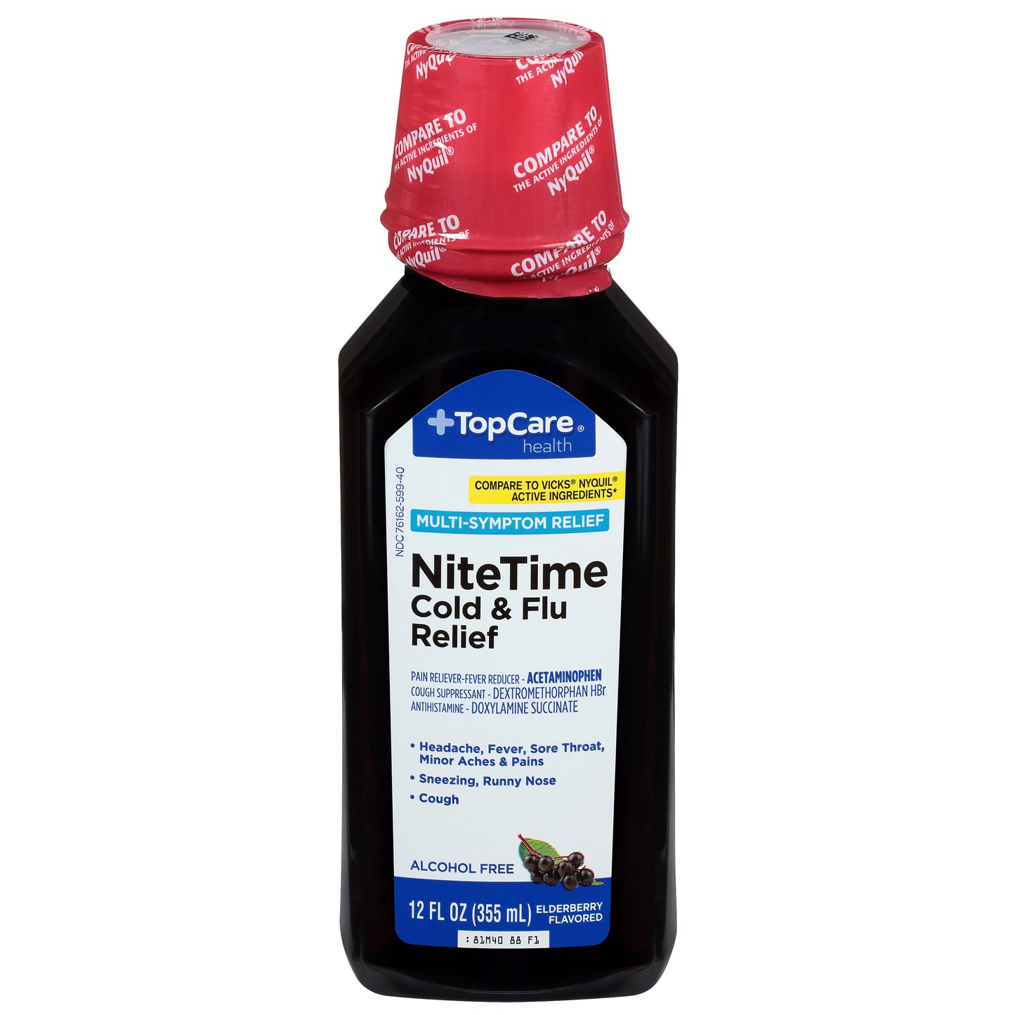TopCare Health Multi-Symptom Relief NiteTime Elderberry Flavored Cold & Flu Relief 12 fl oz