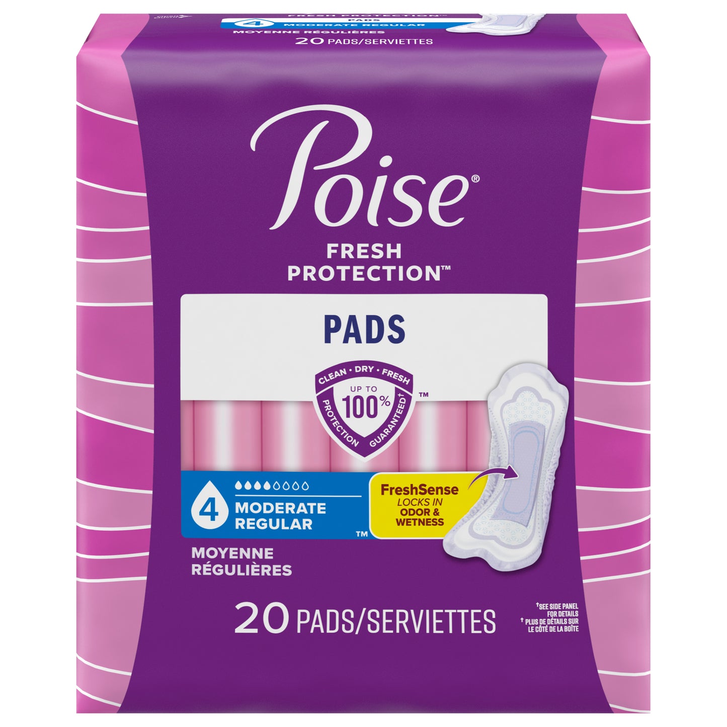 Poise Incontinence Pads & Postpartum Incontinence Pads, 4 Drop Moderate Absorbency, Regular Length, 20 Count (Packaging May Vary)
