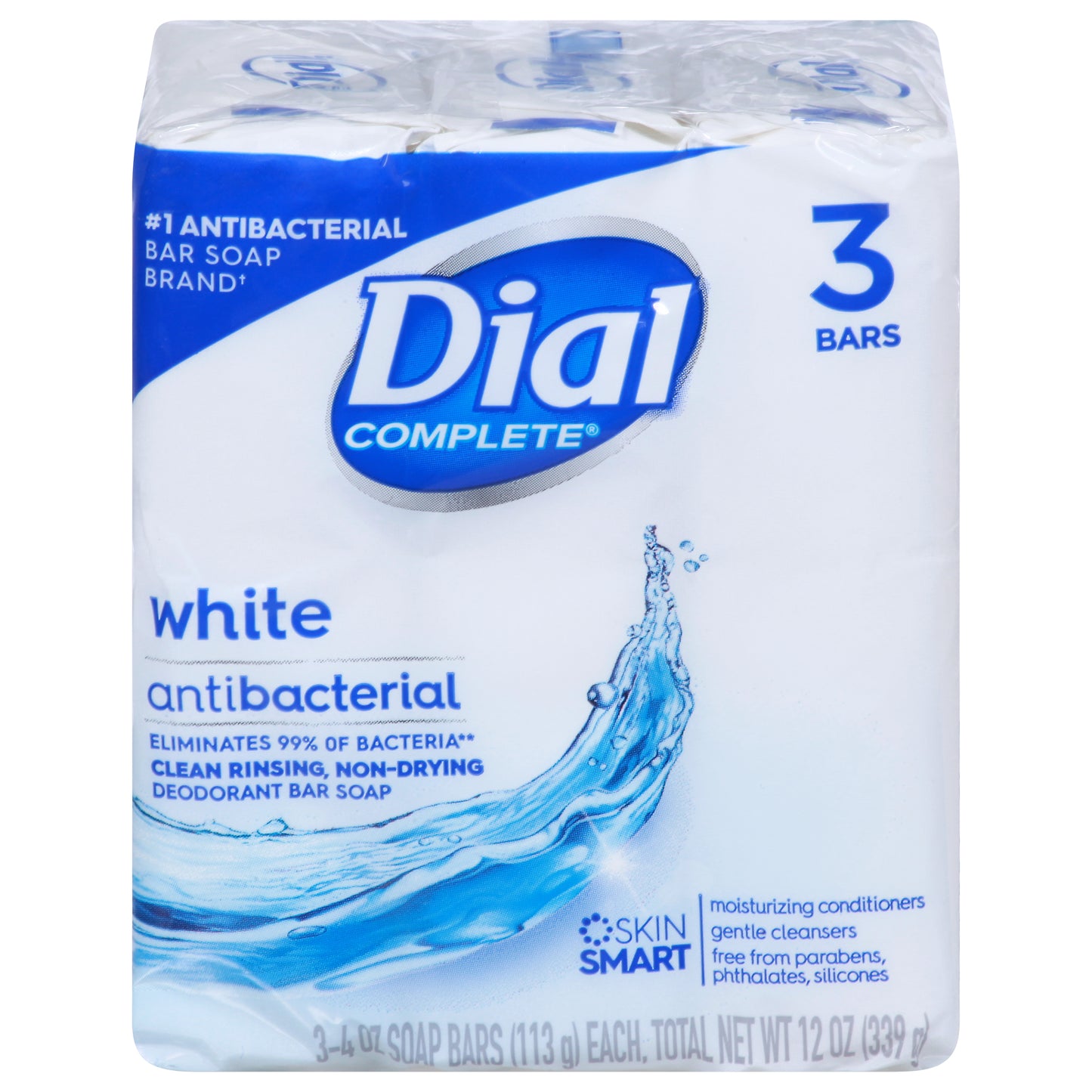 Dial Complete White Antibacterial Deodorant Bar Soap 3 - 4 oz ea