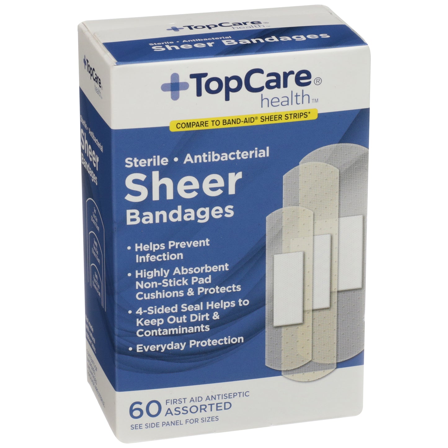 Antibacterial First Aid Antiseptic Assorted Bandages, Sheer